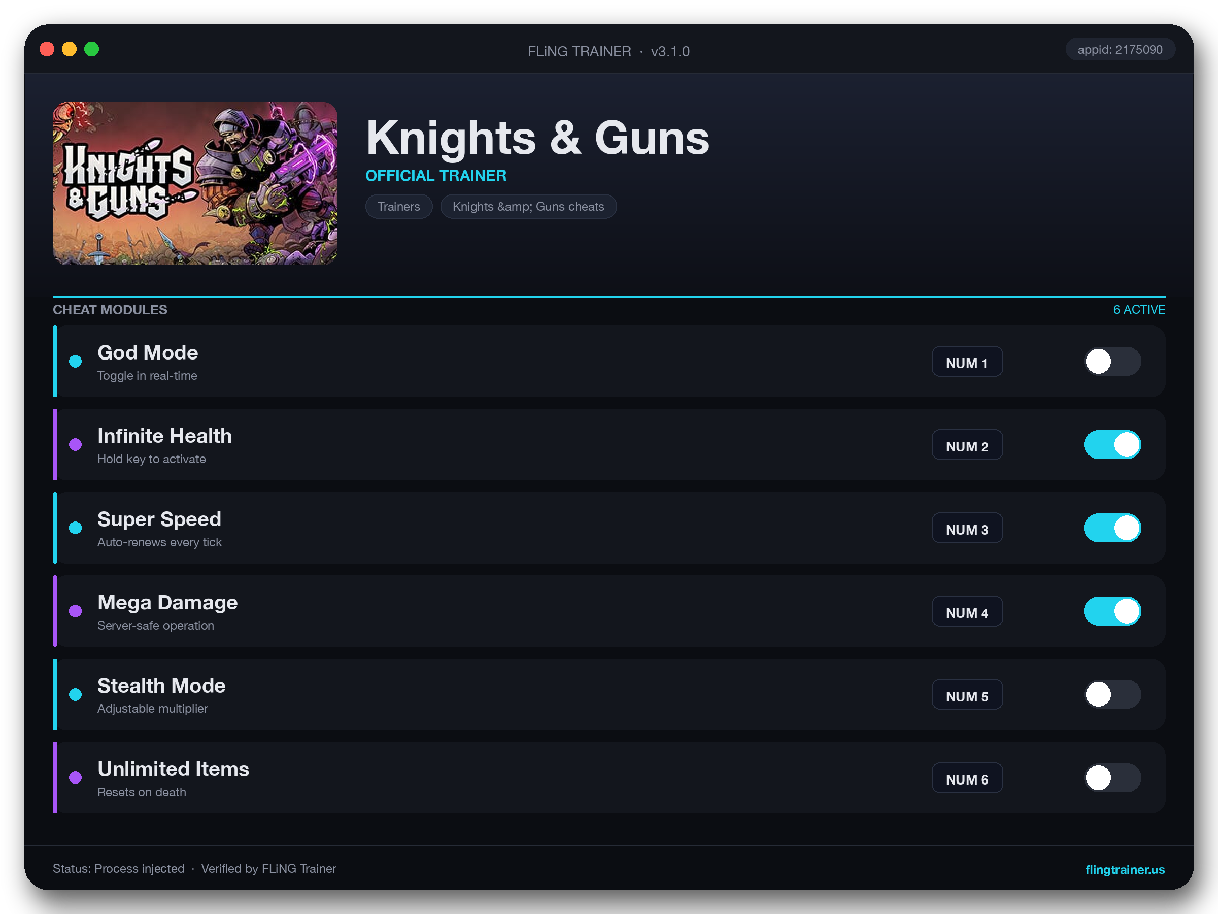 Knights & Guns Trainer interface