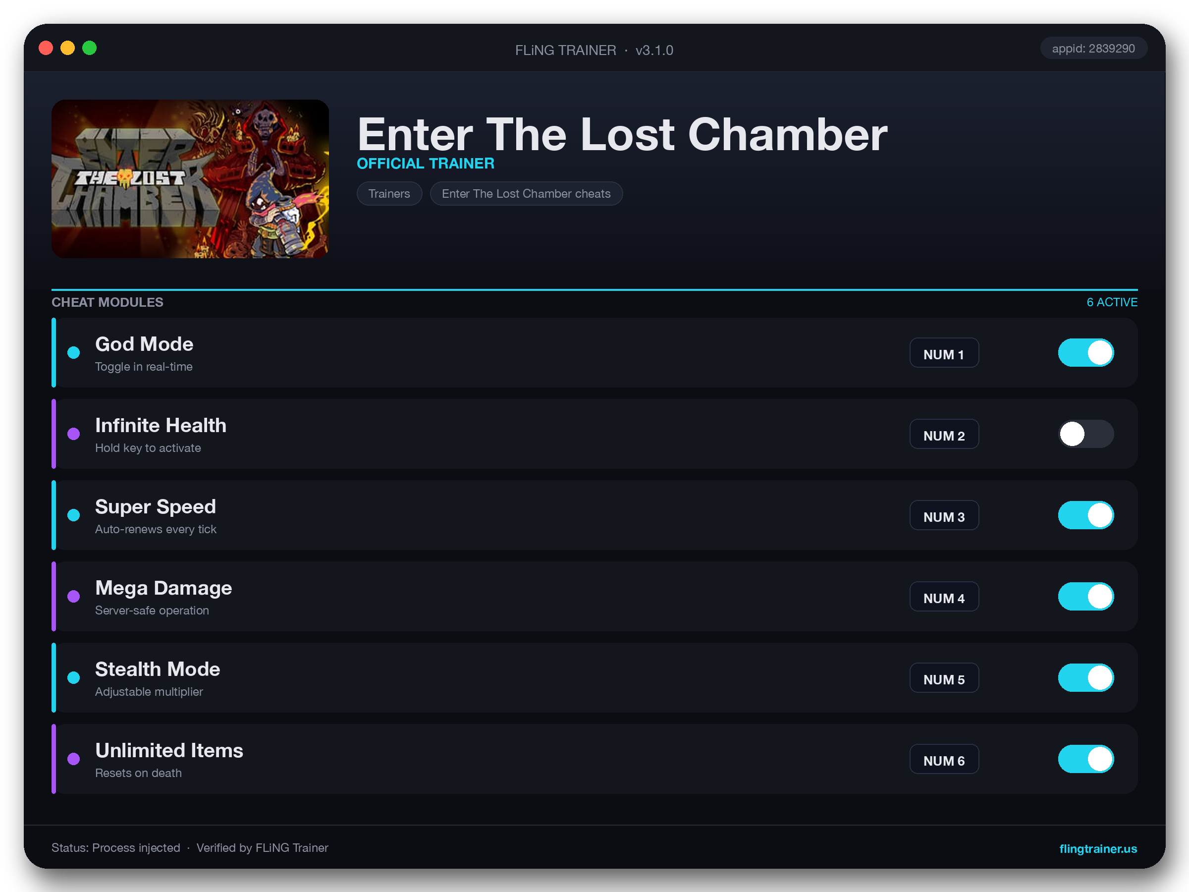 Enter The Lost Chamber Trainer interface