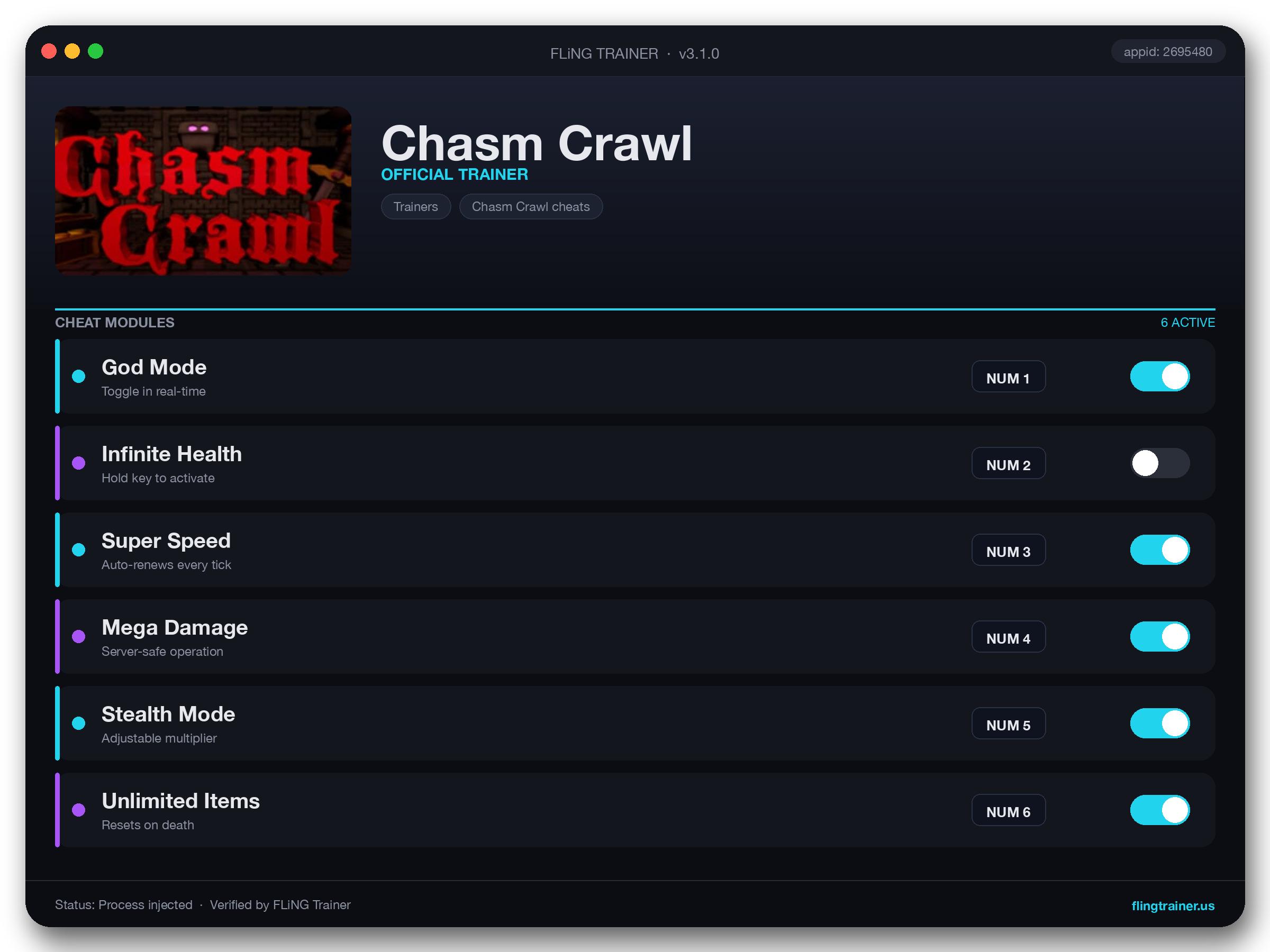 Chasm Crawl Trainer interface