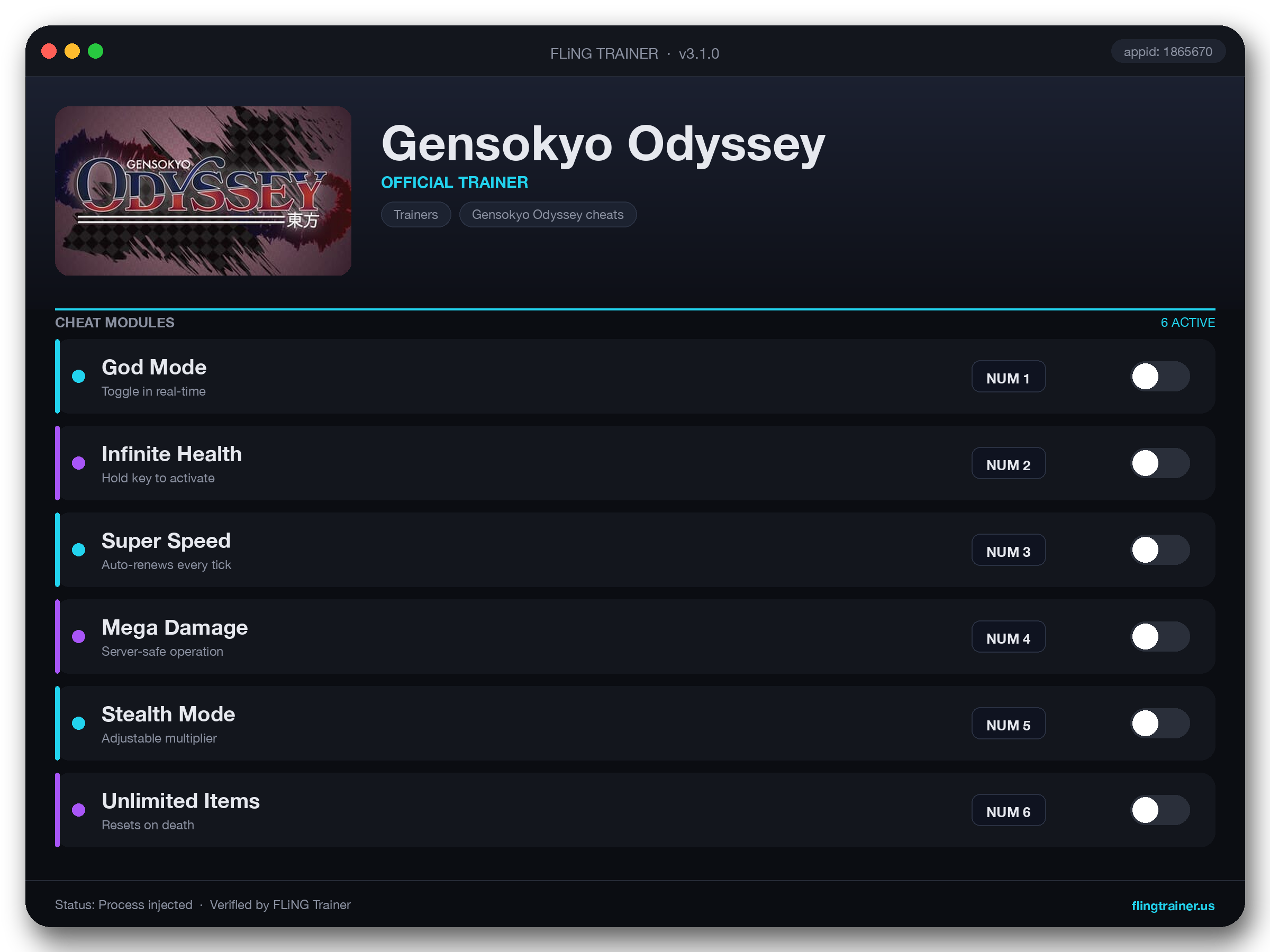 Gensokyo Odyssey Trainer interface