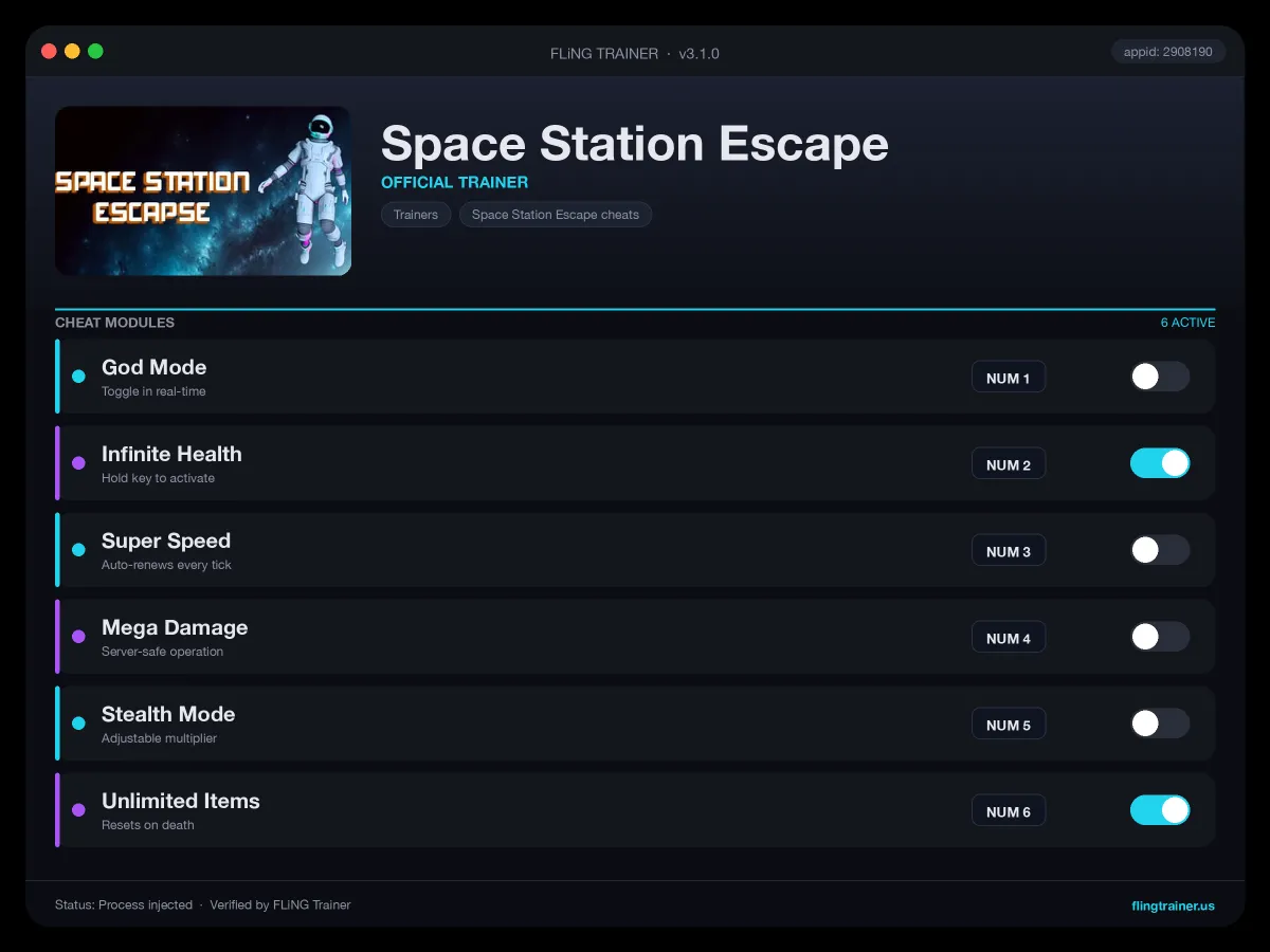 Space Station Escape Trainer interface