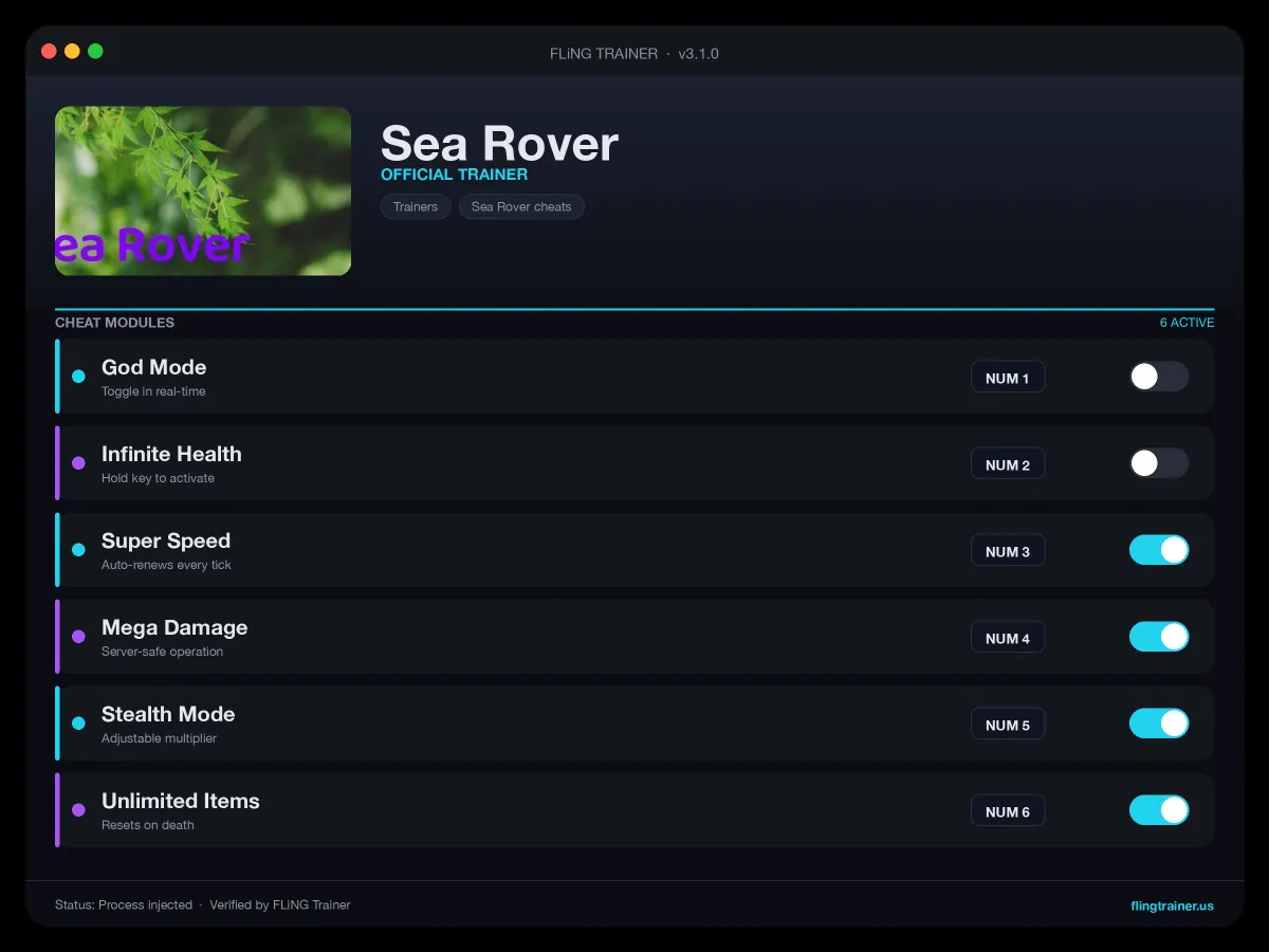 Sea Rover Trainer interface