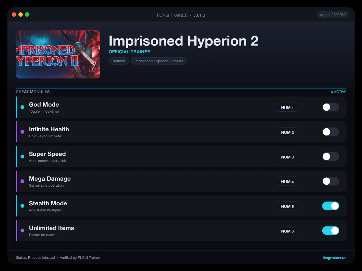 Imprisoned Hyperion 2 Trainer interface
