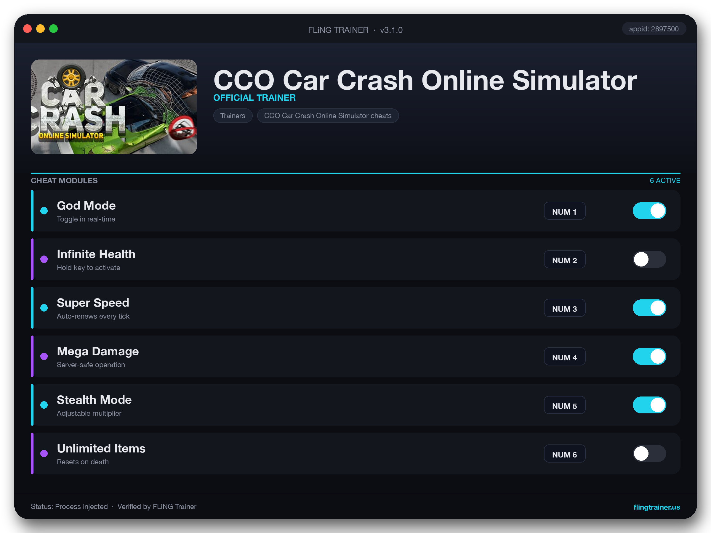 CCO Car Crash Online Simulator Trainer interface