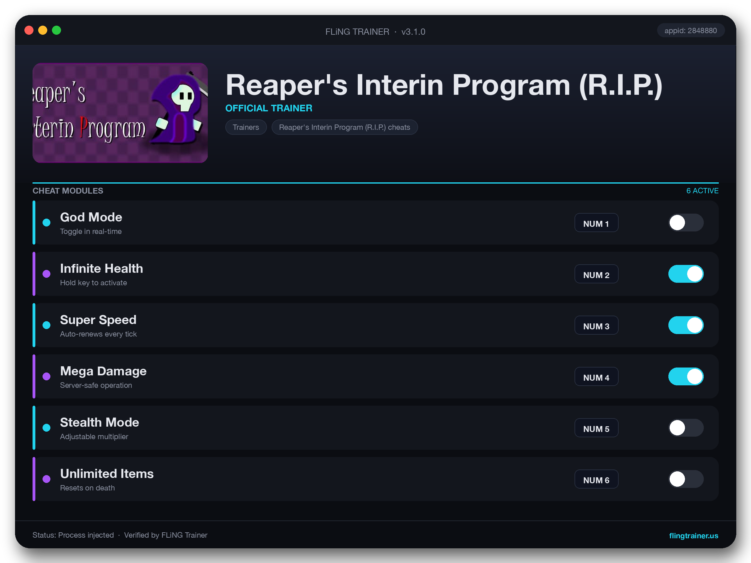 Reaper's Interin Program (R.I.P.) Trainer interface