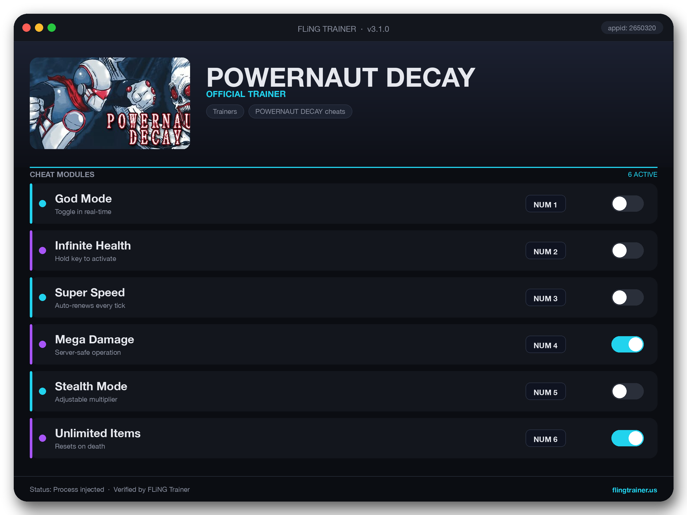 POWERNAUT DECAY Trainer interface
