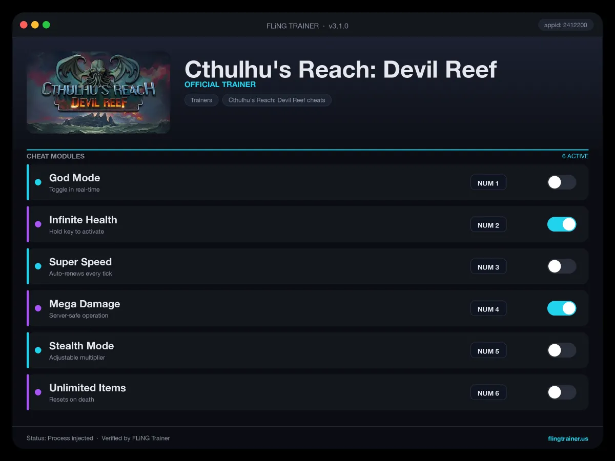 Cthulhu's Reach: Devil Reef Trainer interface