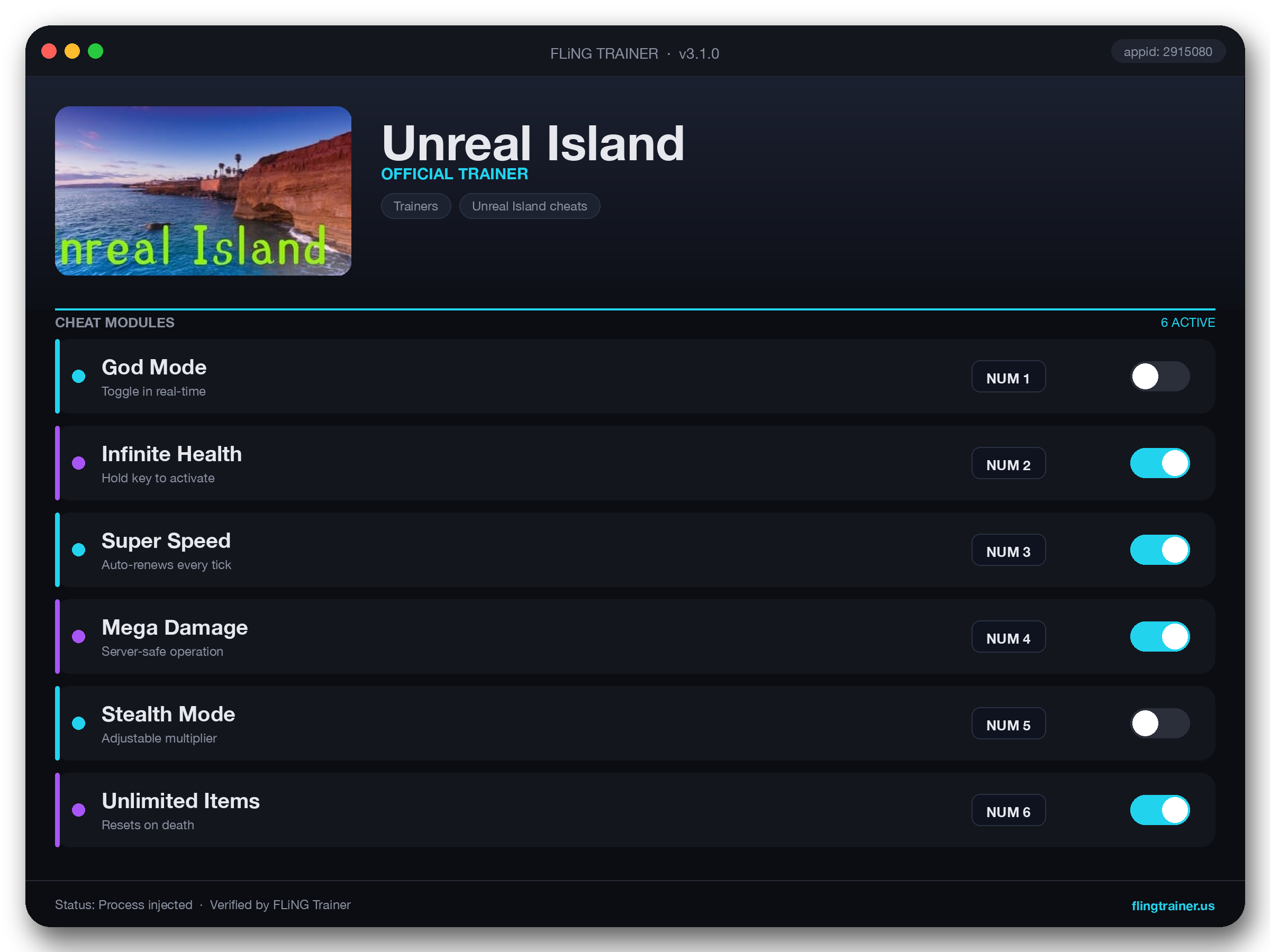 Unreal Island Trainer interface