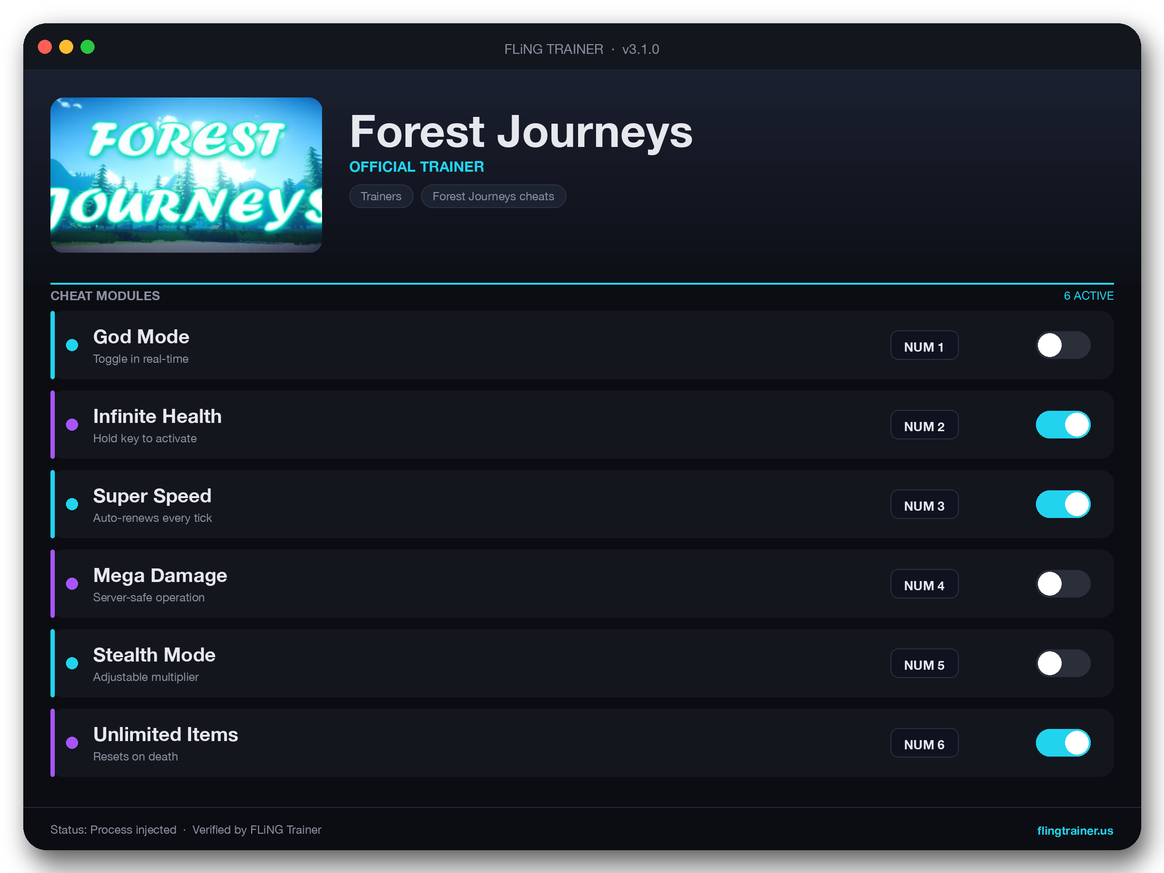 Forest Journeys Trainer interface