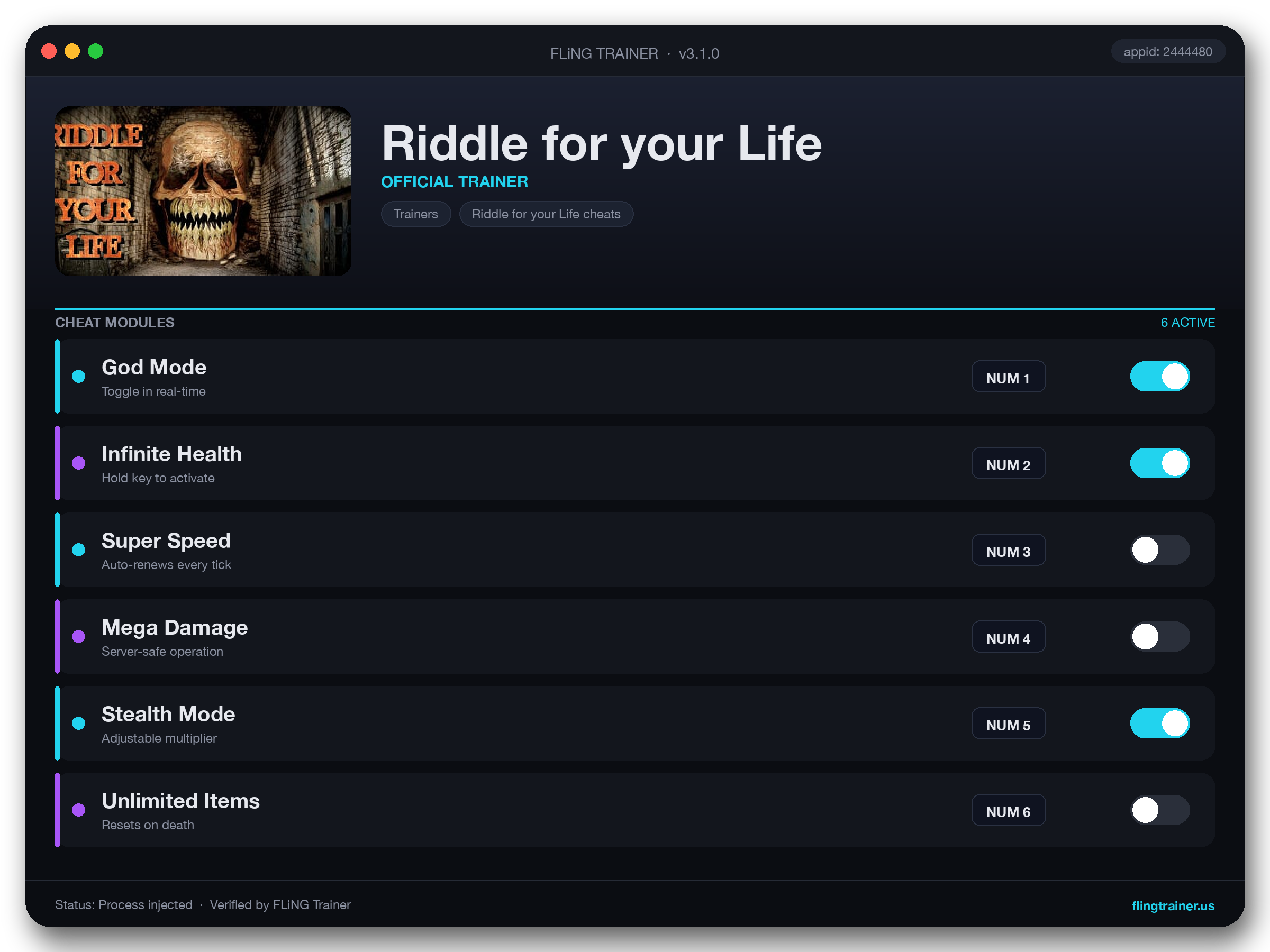 Riddle for your Life Trainer interface