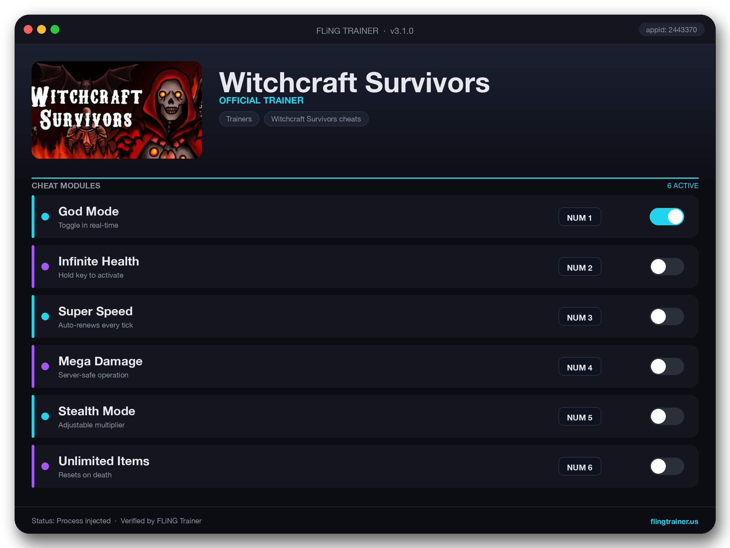 Witchcraft Survivors Trainer interface