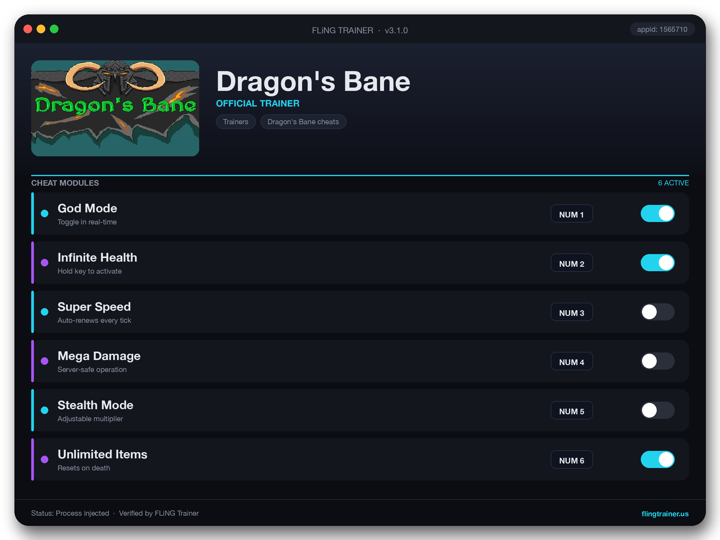 Dragon's Bane Trainer interface