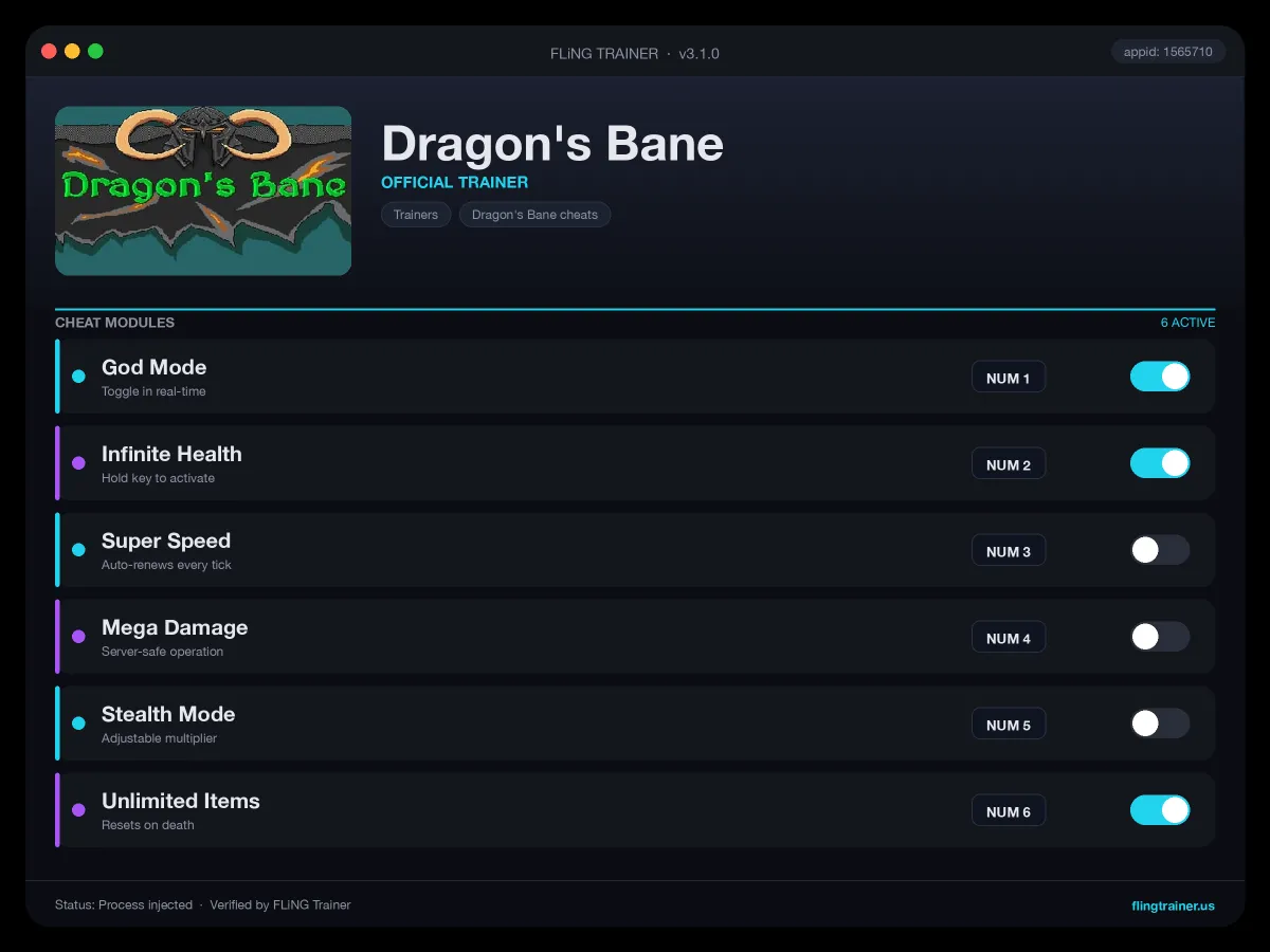 Dragon's Bane Trainer interface