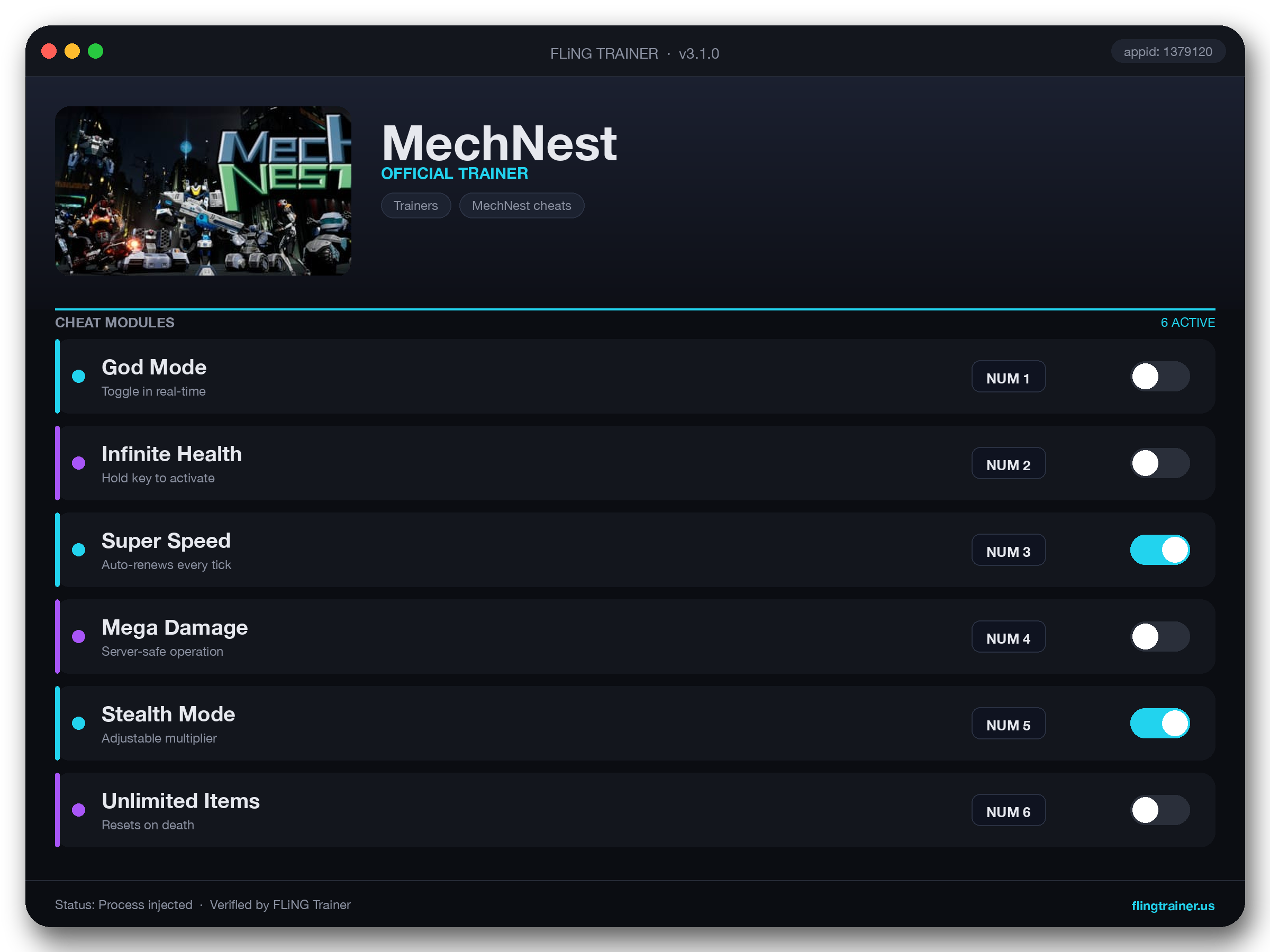 MechNest Trainer interface