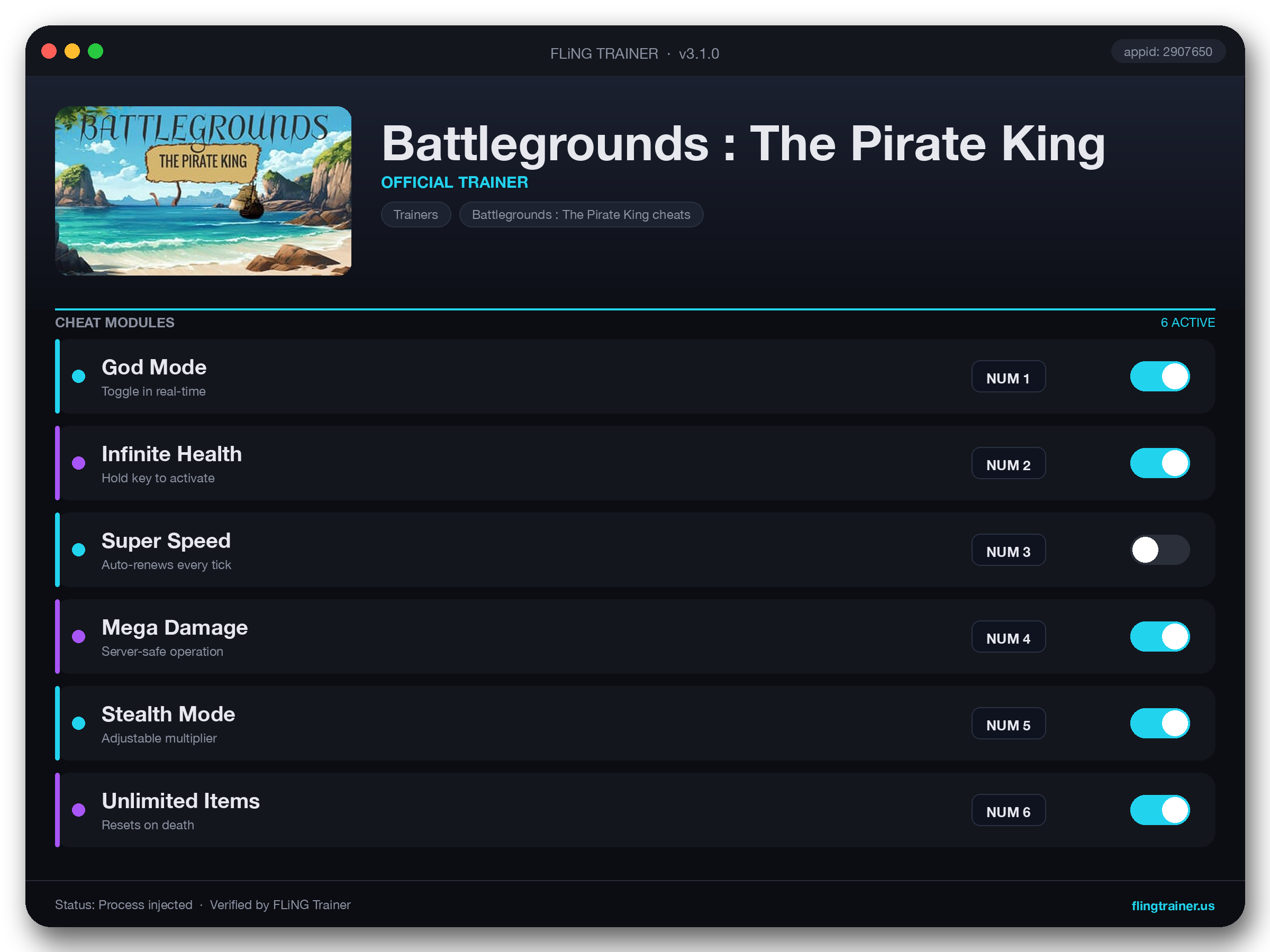 Battlegrounds : The Pirate King Trainer interface