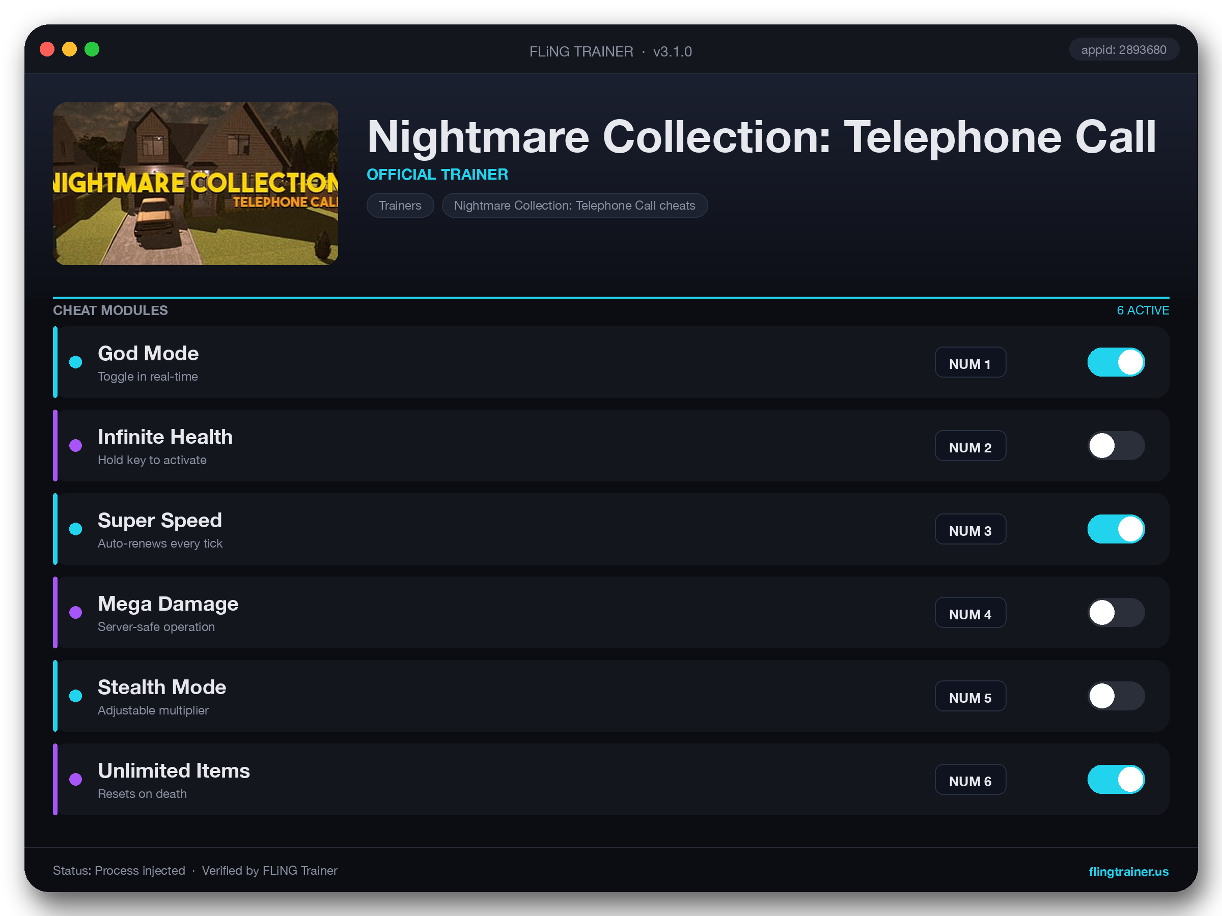 Nightmare Collection: Telephone Call Trainer interface