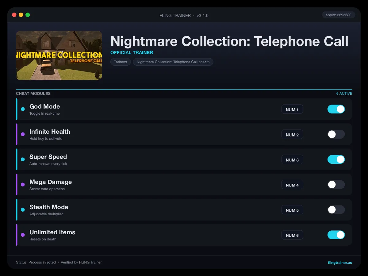 Nightmare Collection: Telephone Call Trainer interface