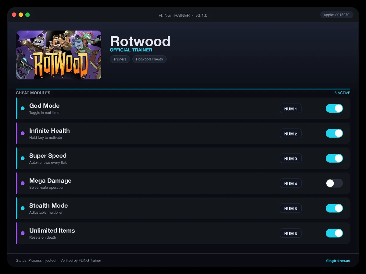 Rotwood Trainer interface