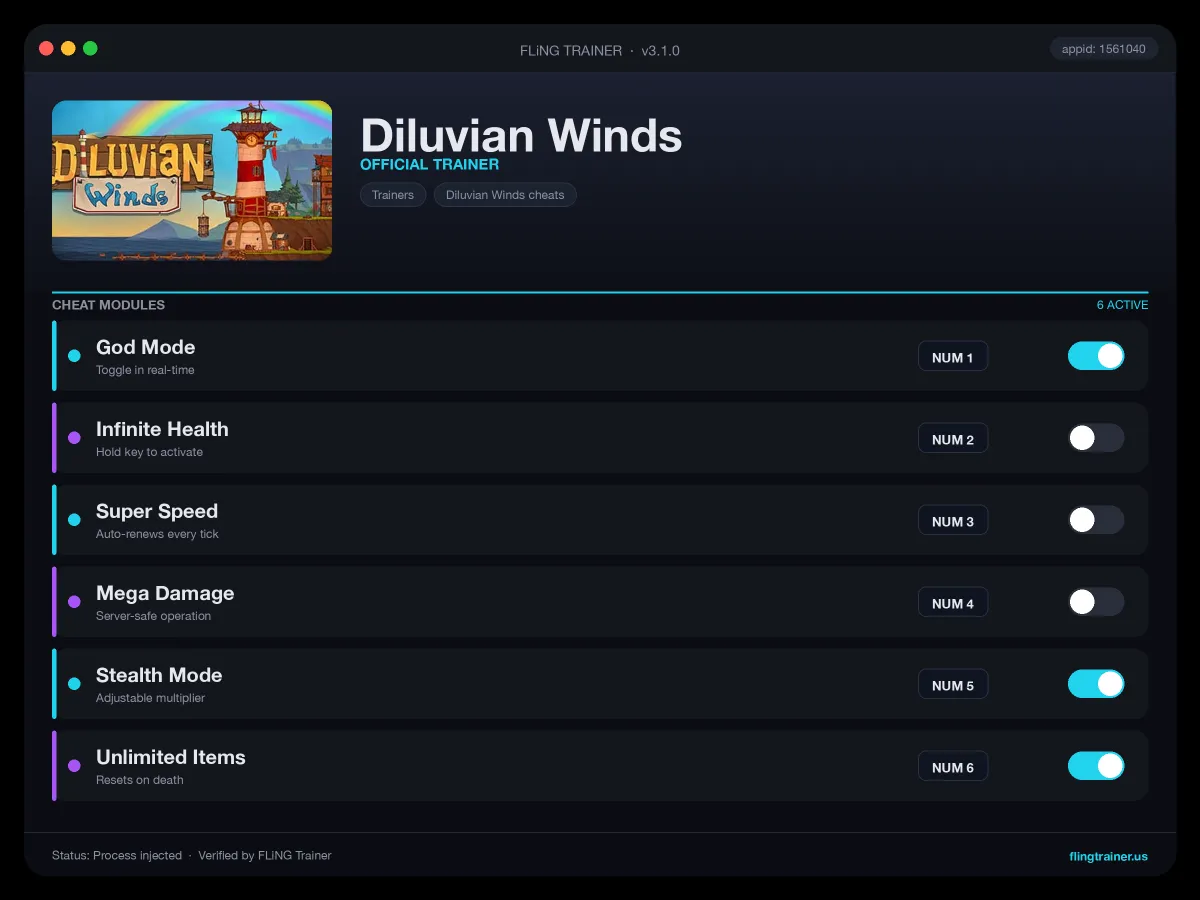 Diluvian Winds Trainer interface