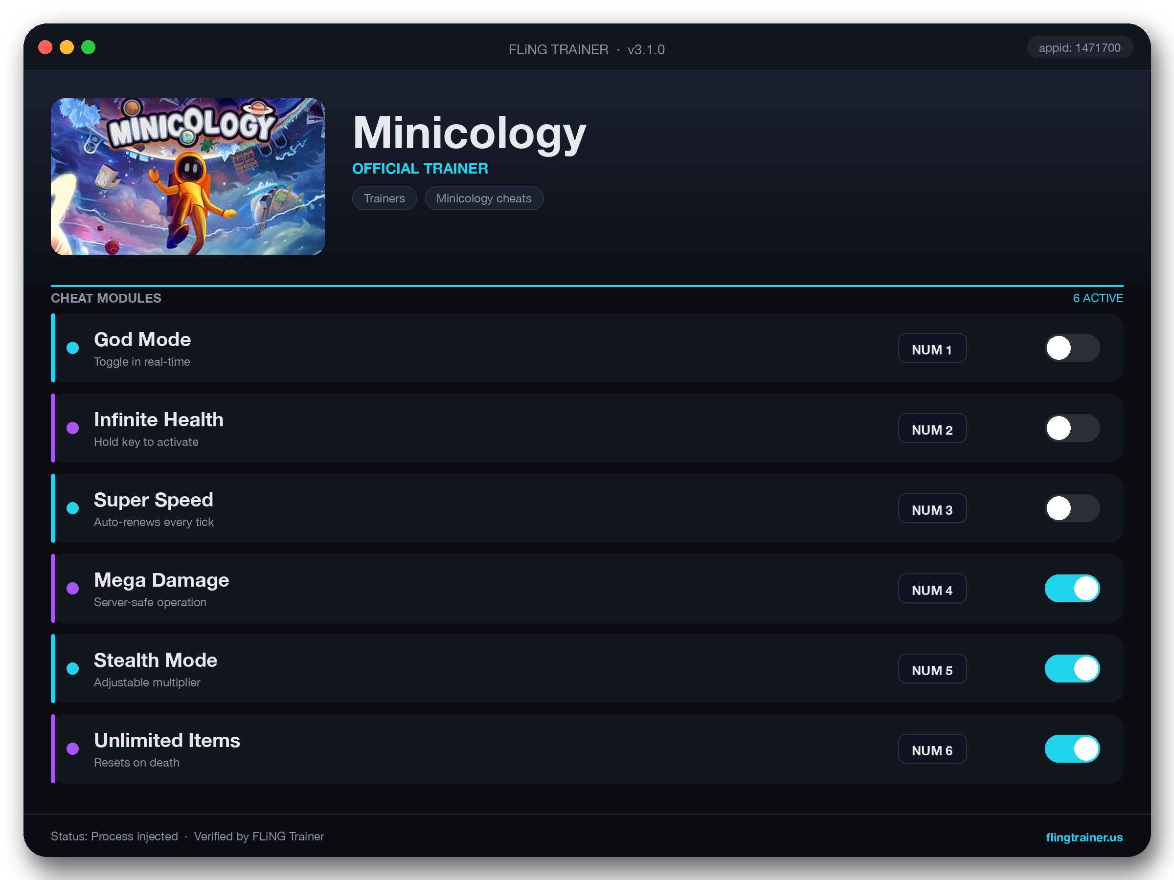 Minicology Trainer interface