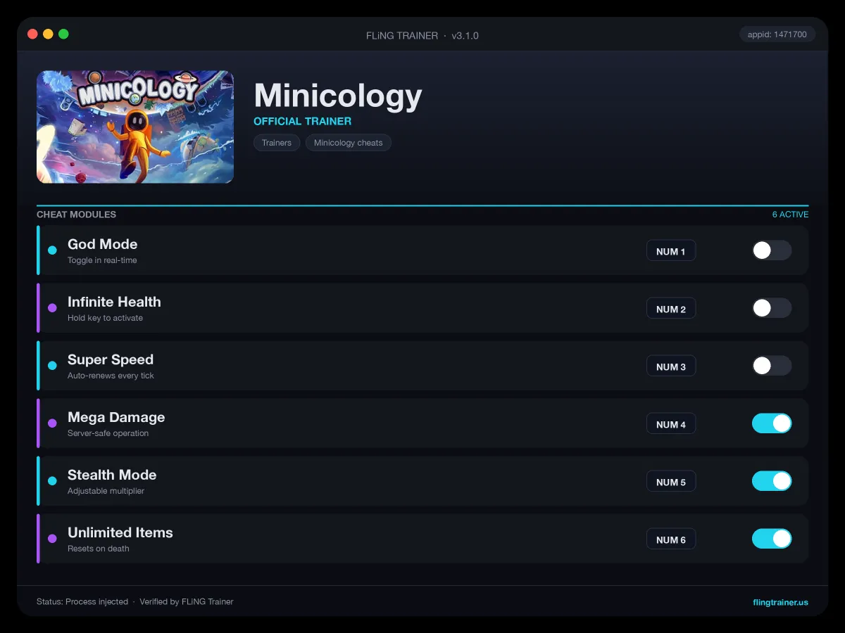Minicology Trainer interface