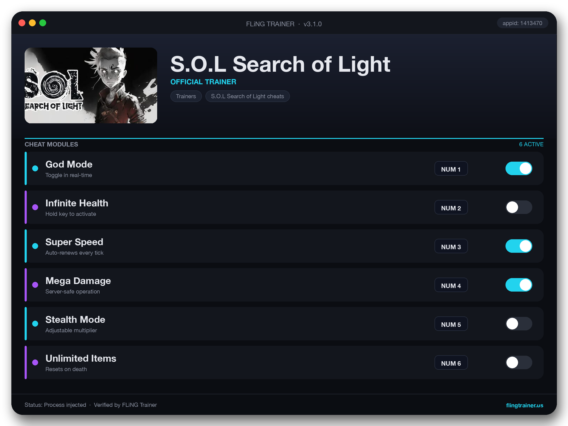 S.O.L Search of Light Trainer interface
