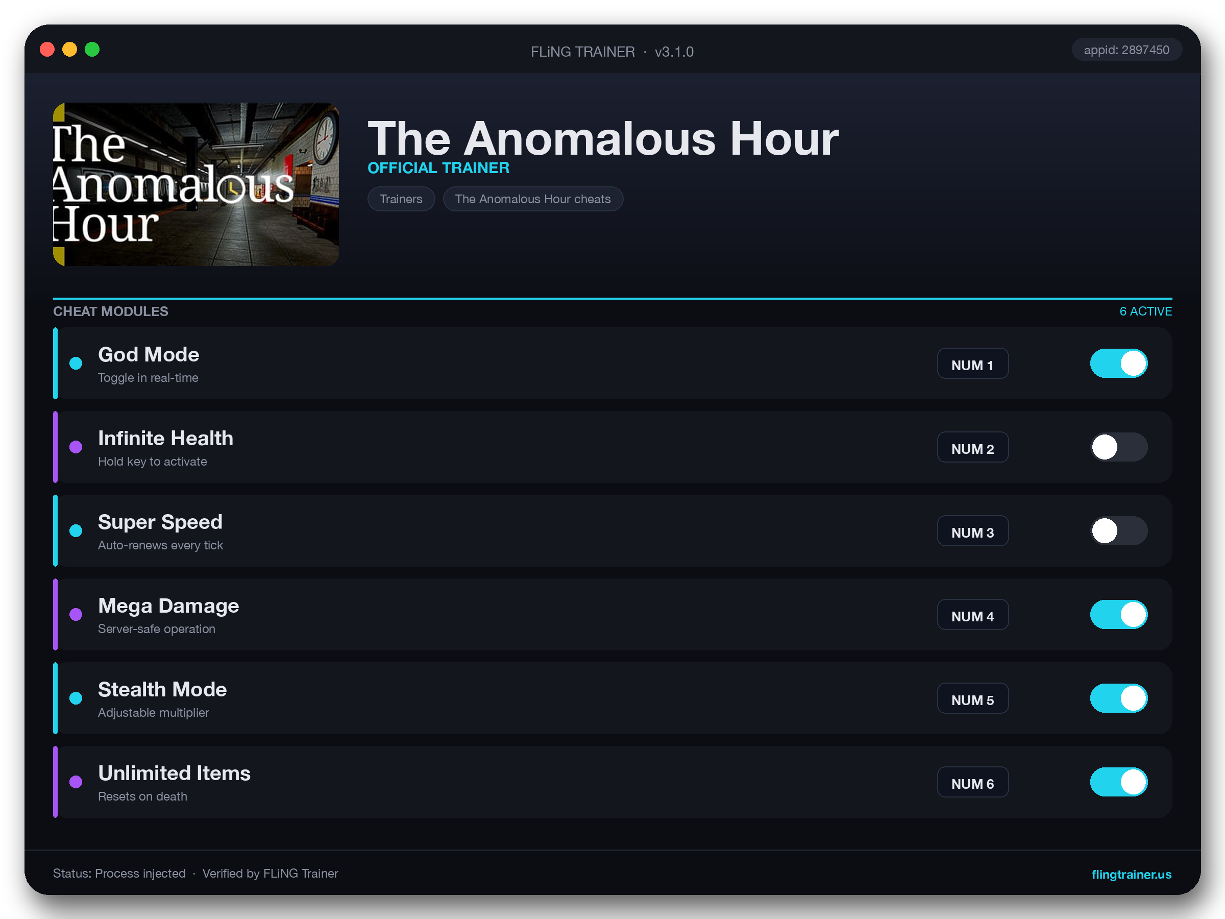 The Anomalous Hour Trainer interface