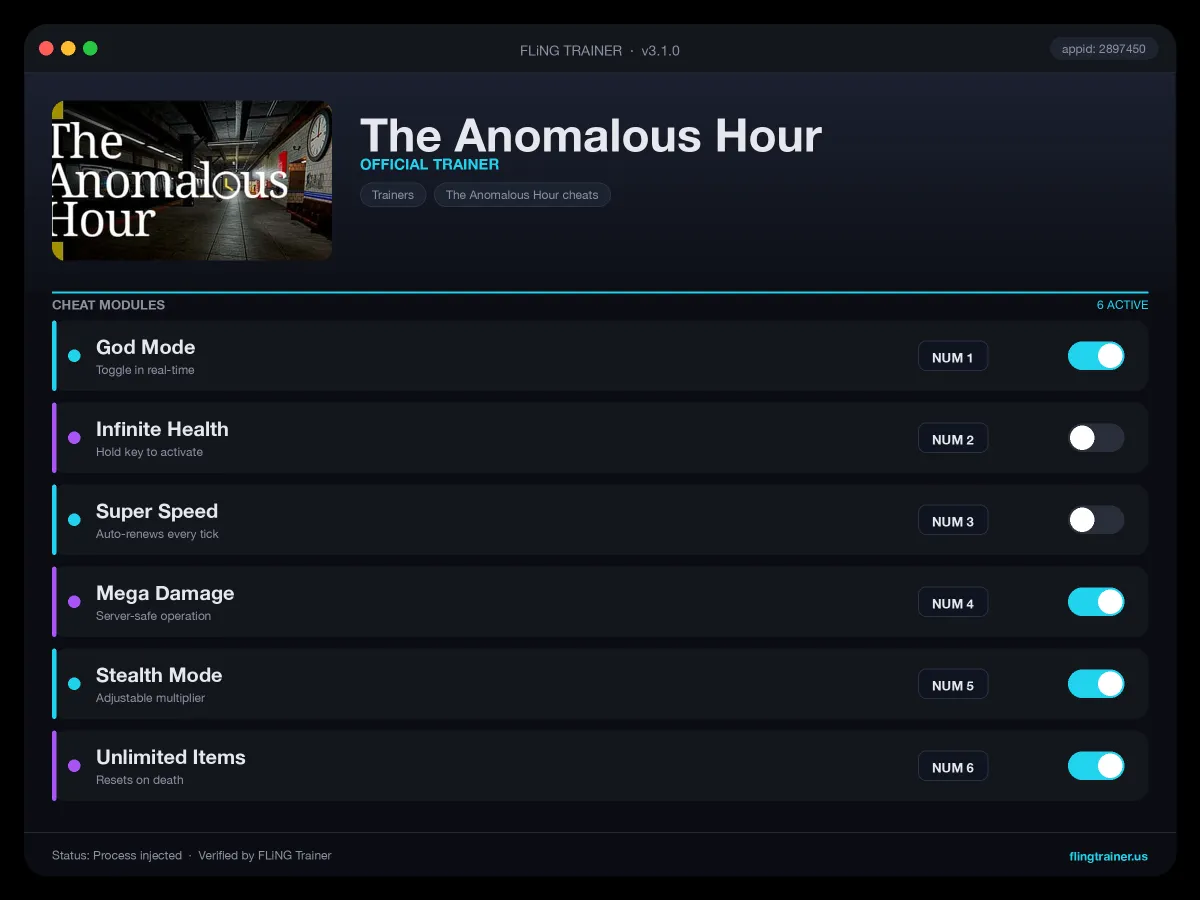 The Anomalous Hour Trainer interface