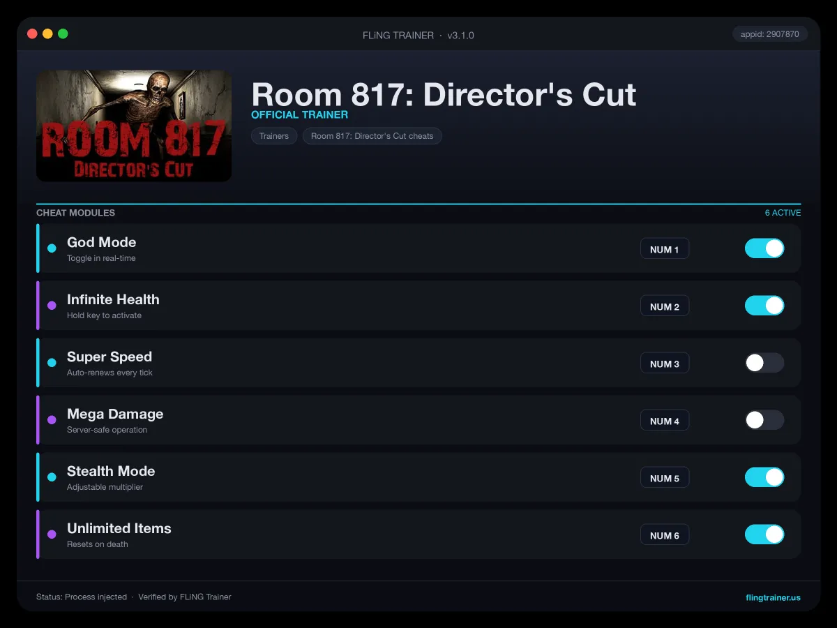 Room 817: Director's Cut Trainer interface
