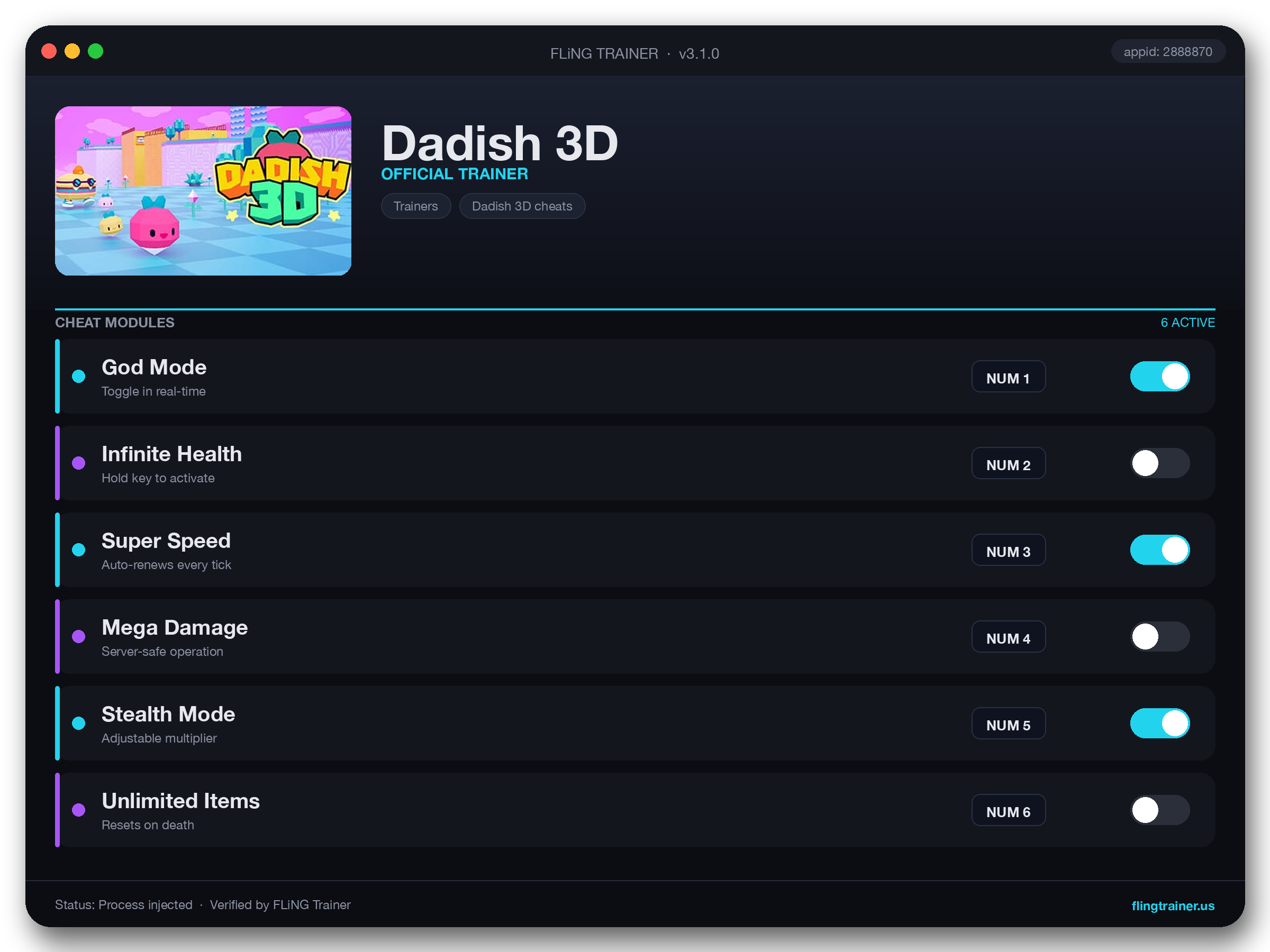 Dadish 3D Trainer interface