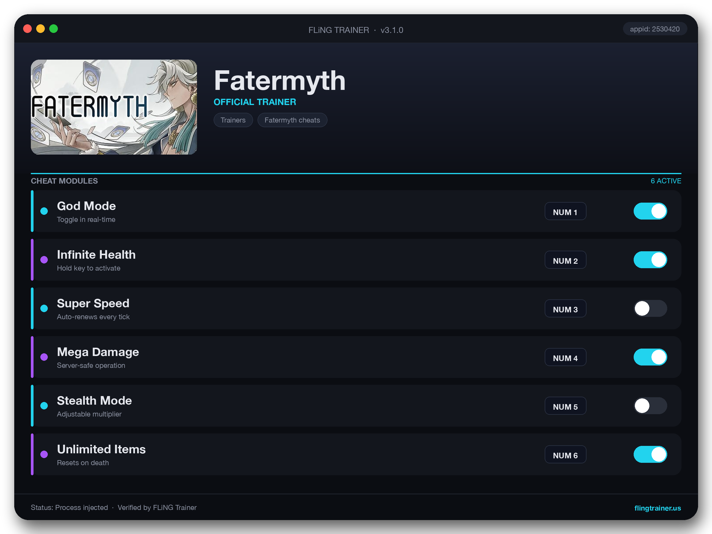 Fatermyth Trainer interface
