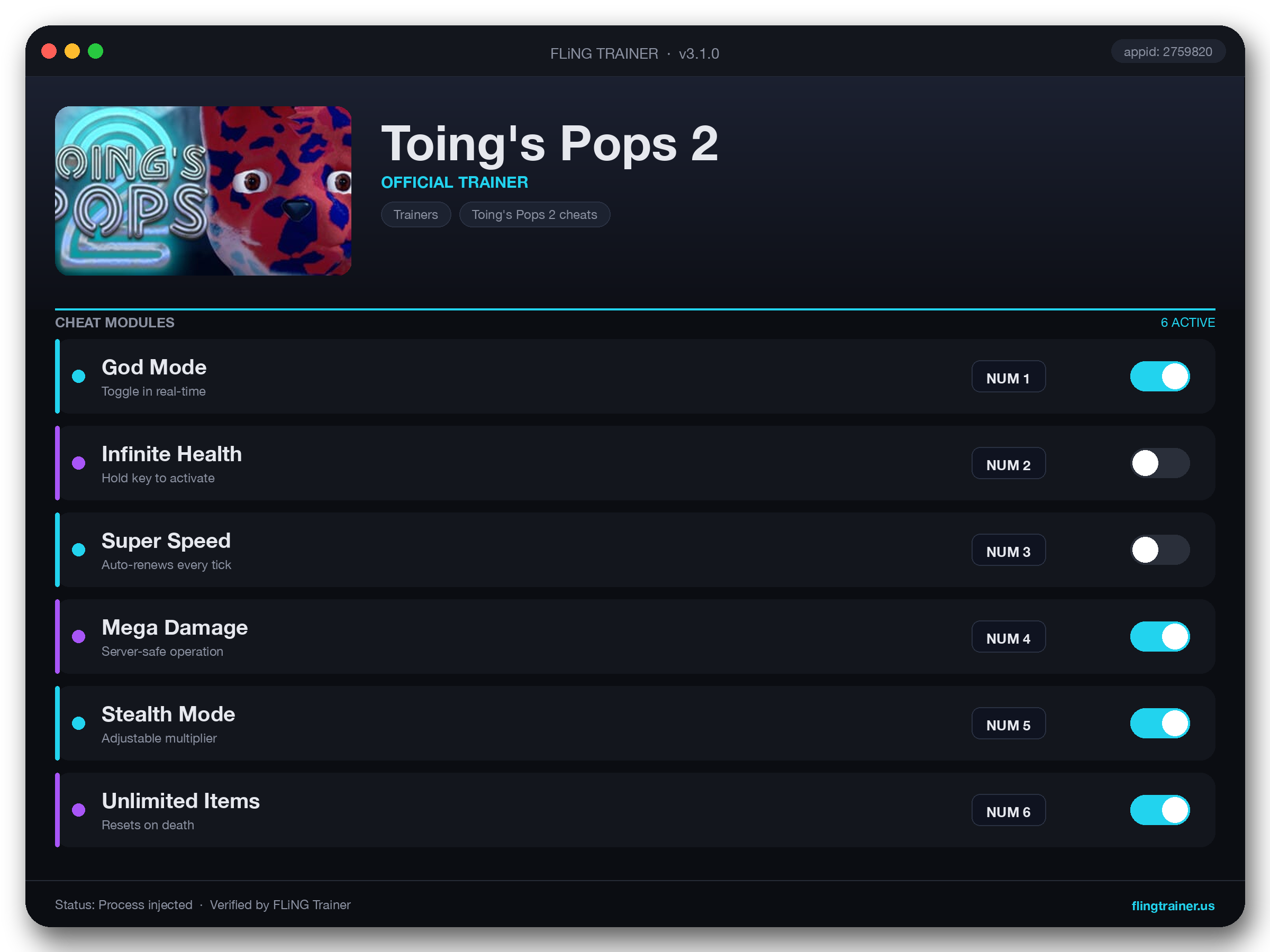Toing's Pops 2 Trainer interface