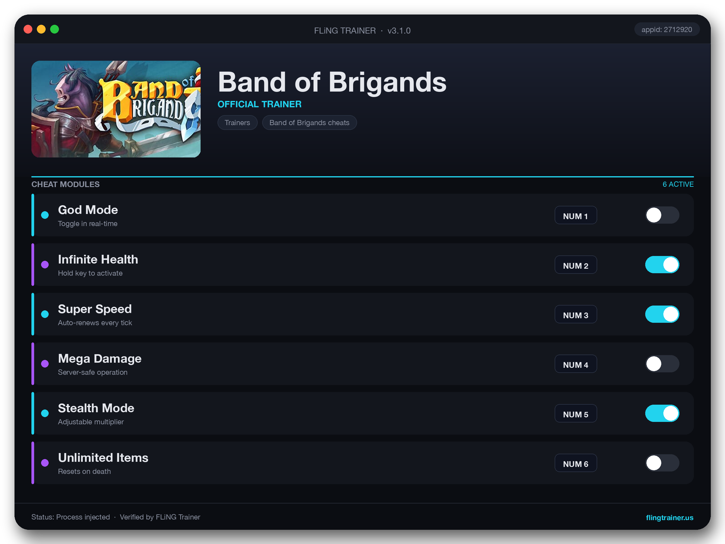 Band of Brigands Trainer interface