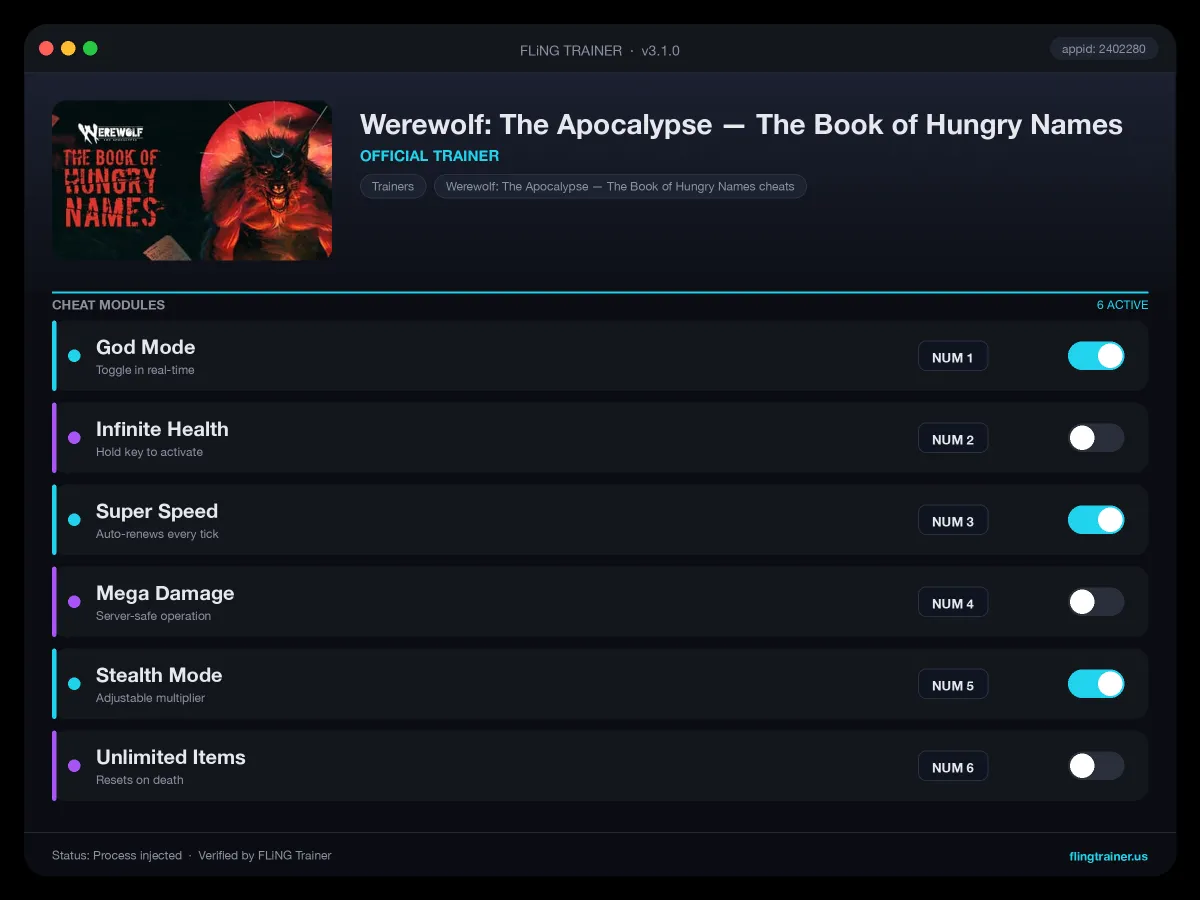 Werewolf: The Apocalypse — The Book of Hungry Names Trainer interface