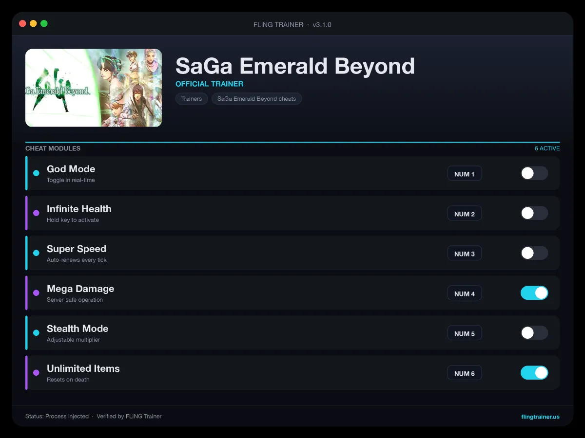 SaGa Emerald Beyond Trainer interface