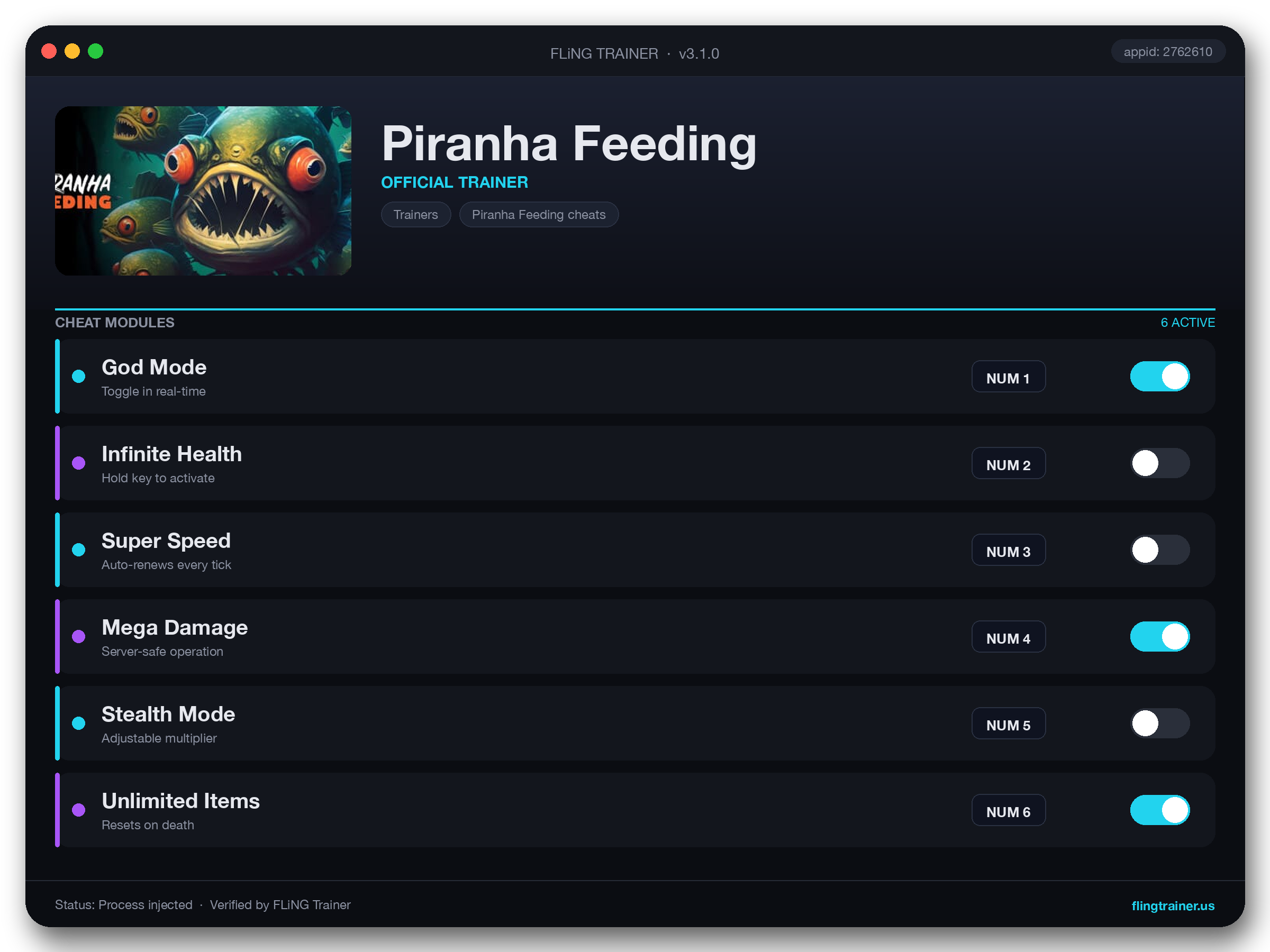 Piranha Feeding Trainer interface