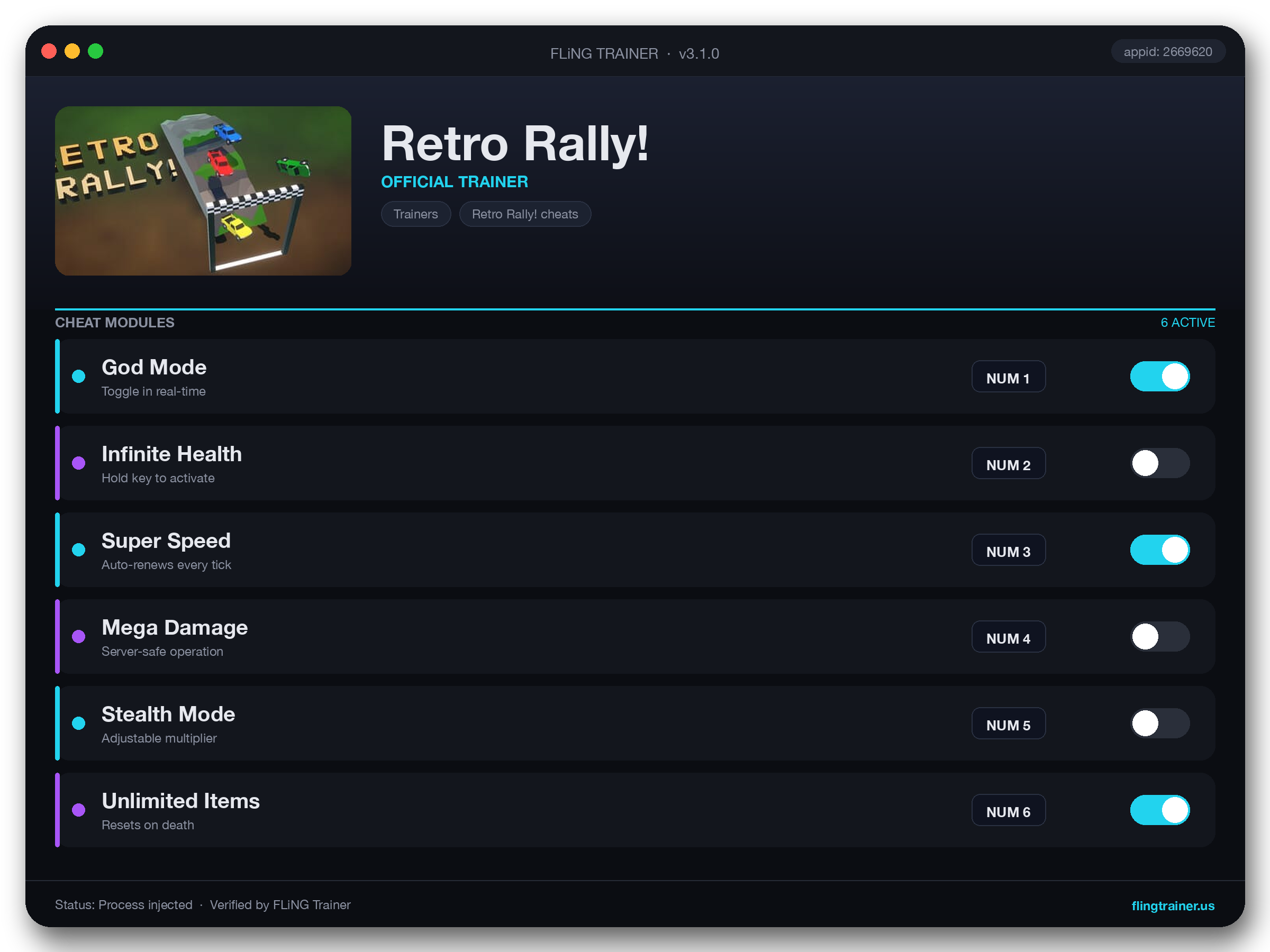 Retro Rally! Trainer interface