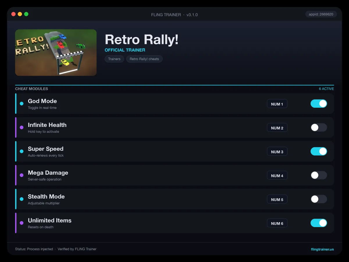 Retro Rally! Trainer interface