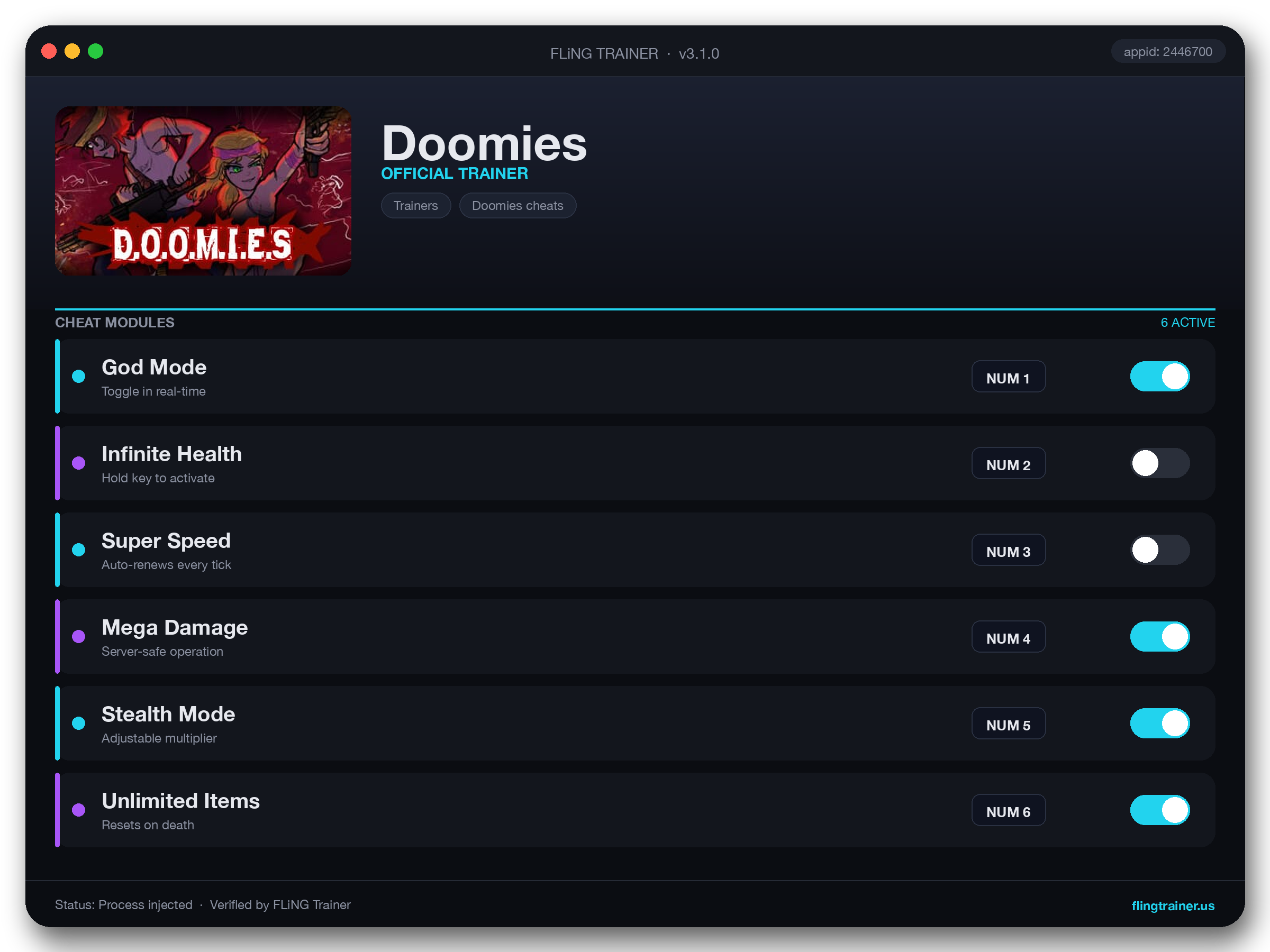 Doomies Trainer interface
