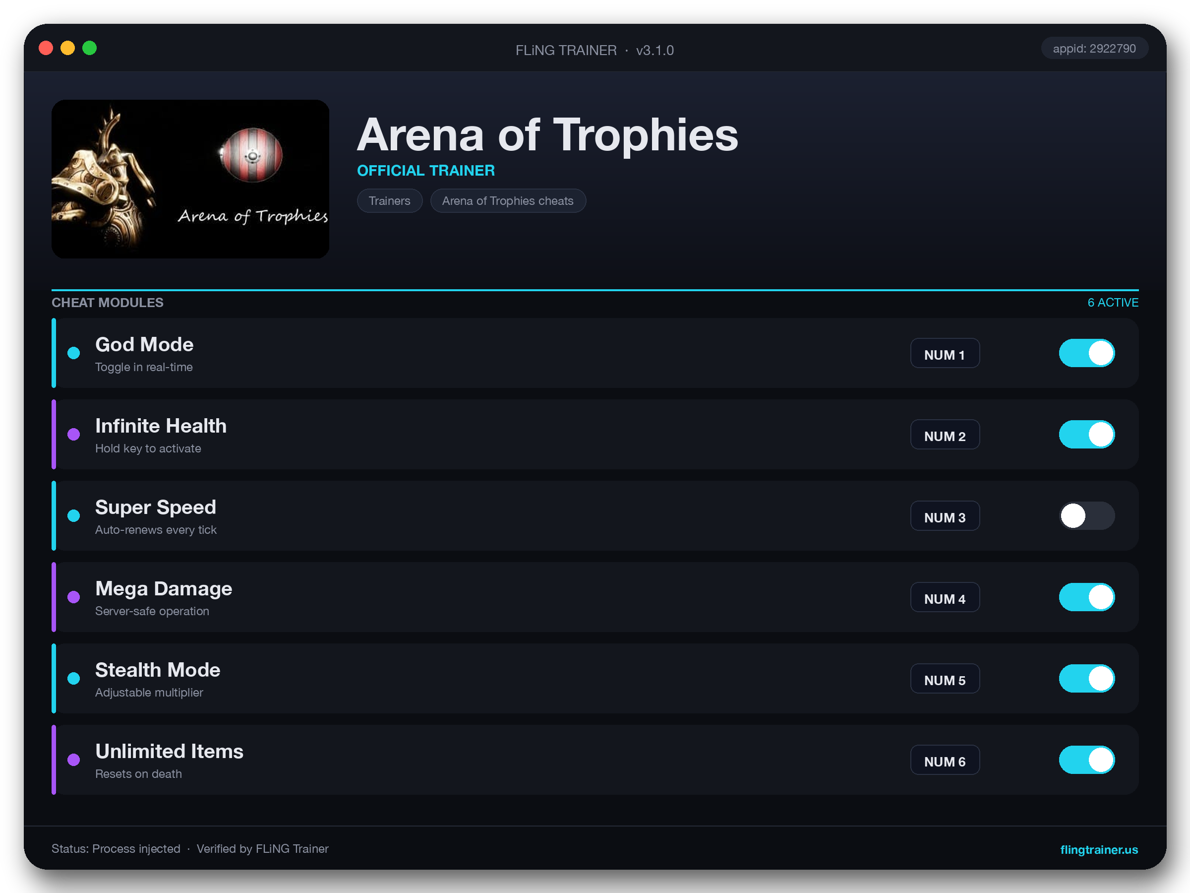 Arena of Trophies Trainer interface