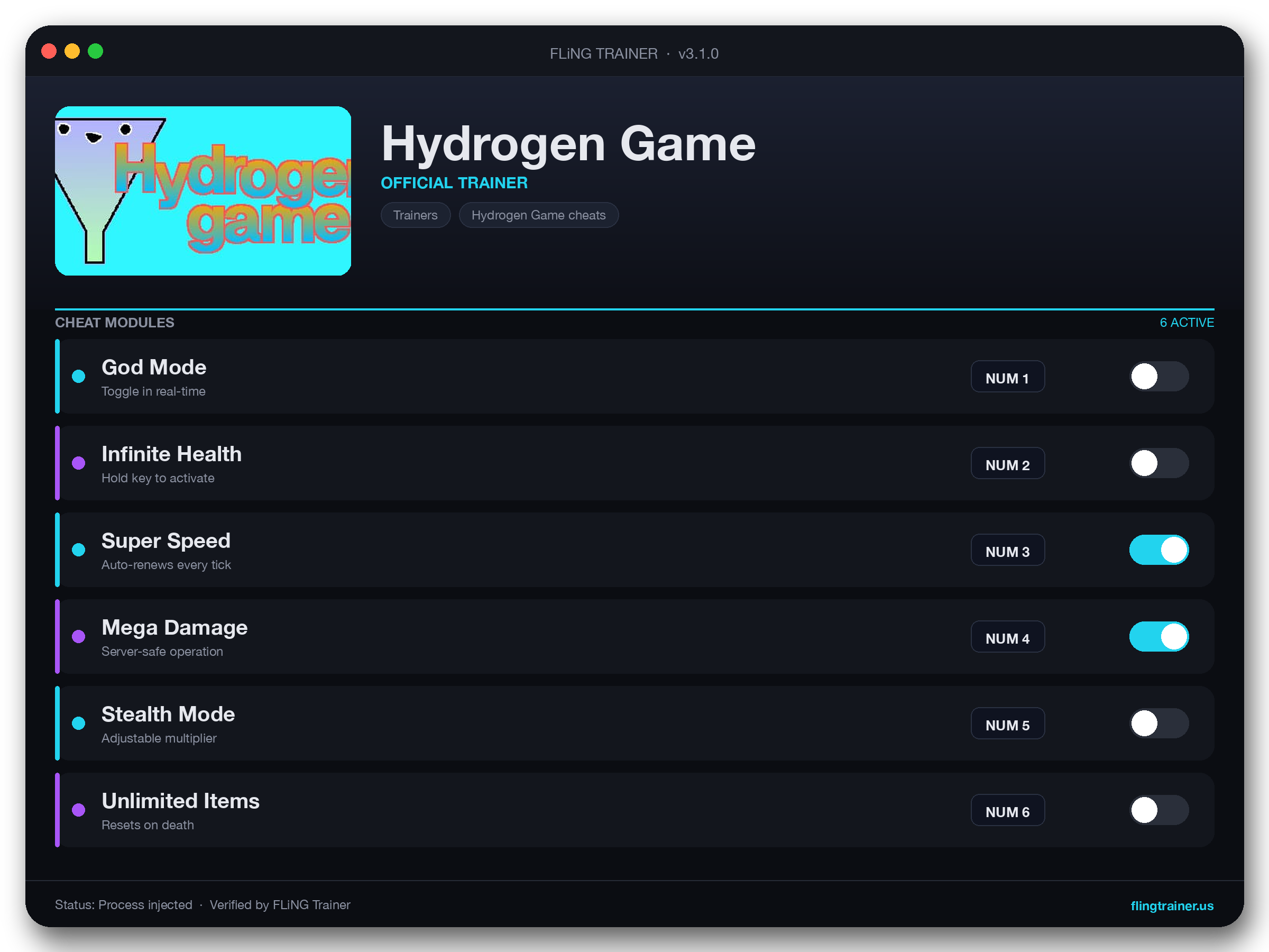 Hydrogen Game Trainer interface