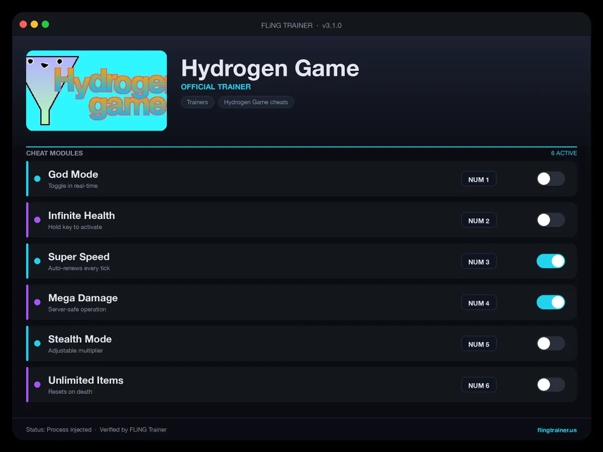 Hydrogen Game Trainer interface
