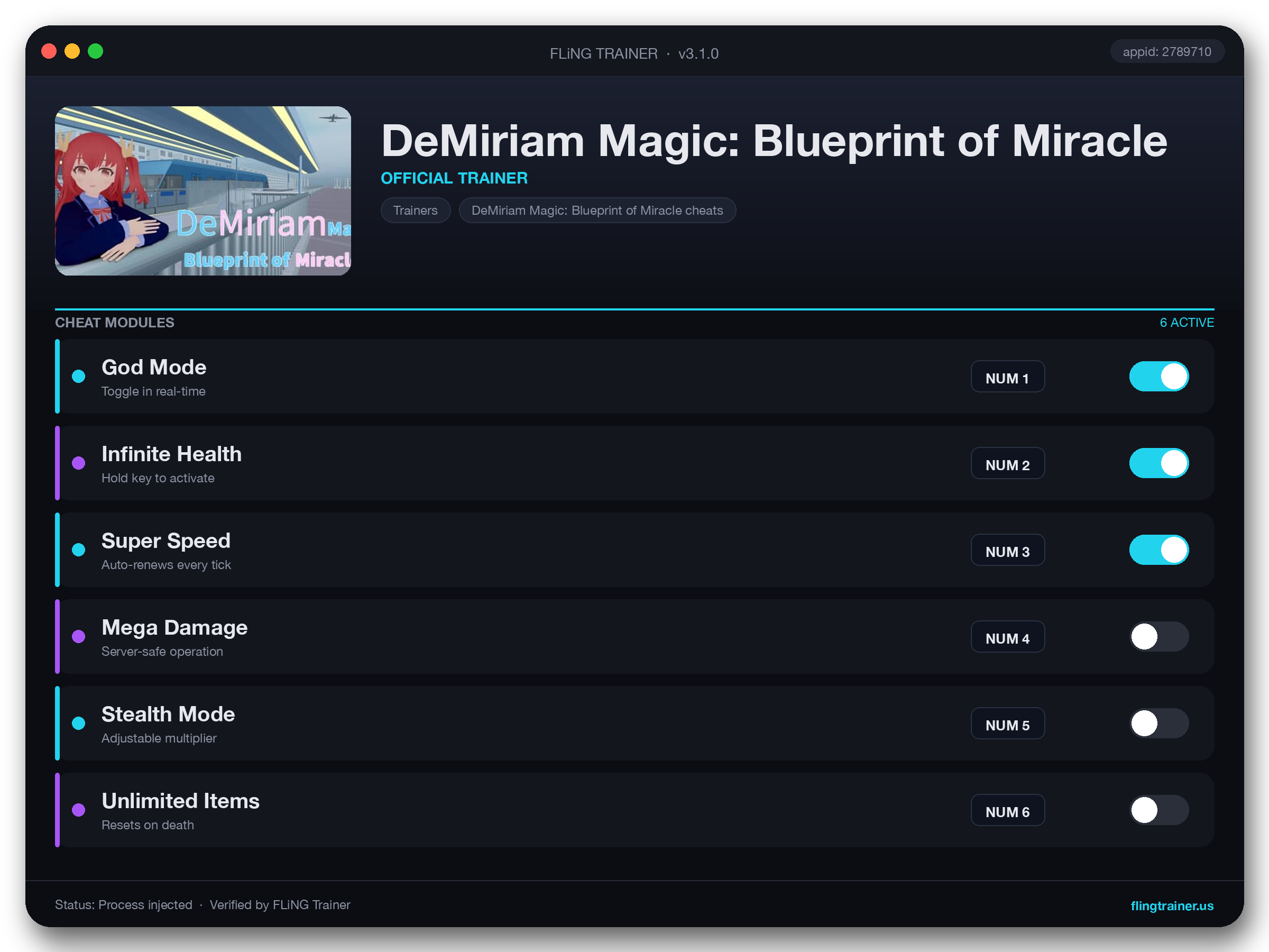 DeMiriam Magic: Blueprint of Miracle Trainer interface