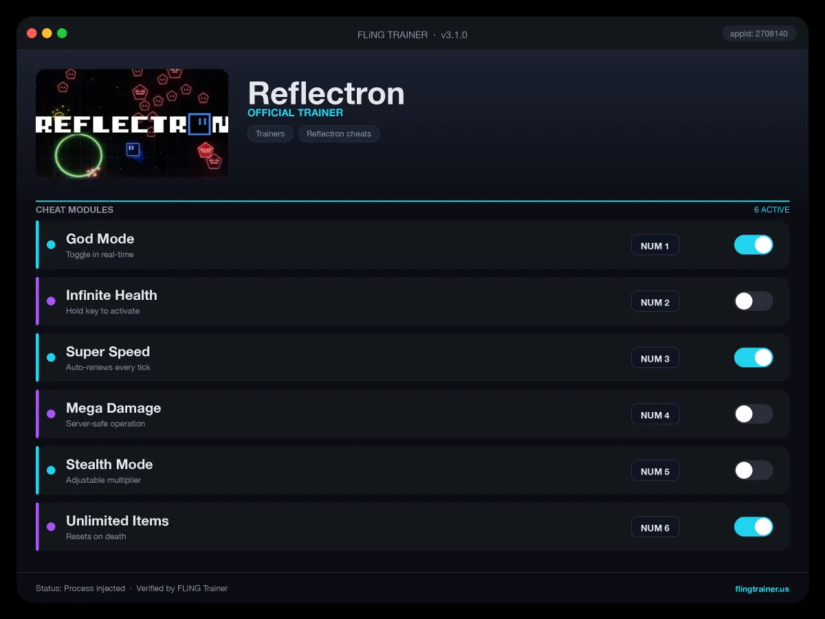 Reflectron Trainer interface
