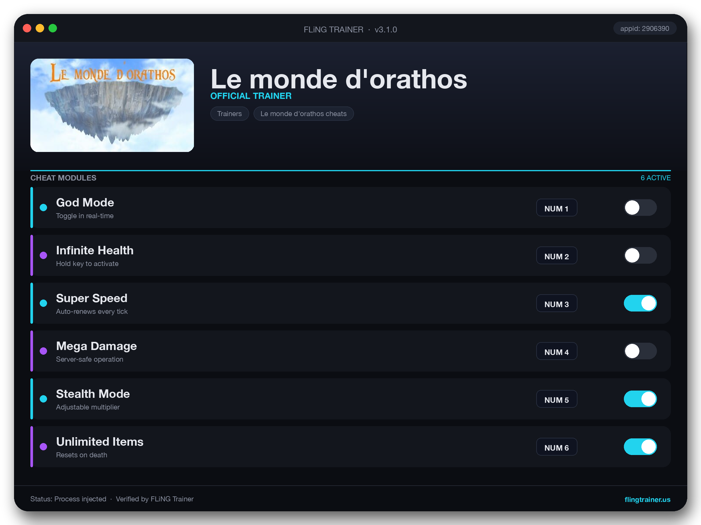 Le monde d'orathos Trainer interface