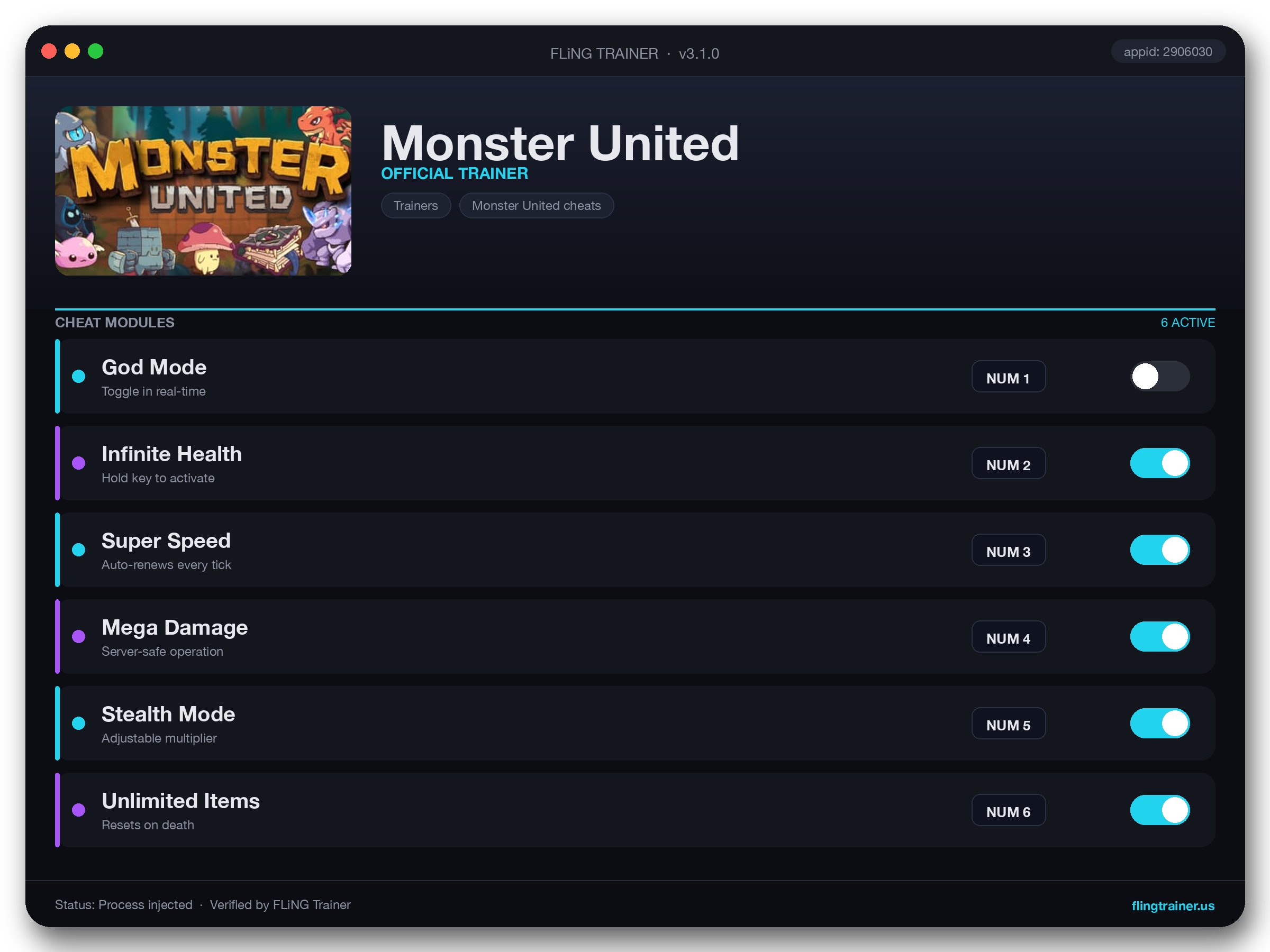 Monster United Trainer interface