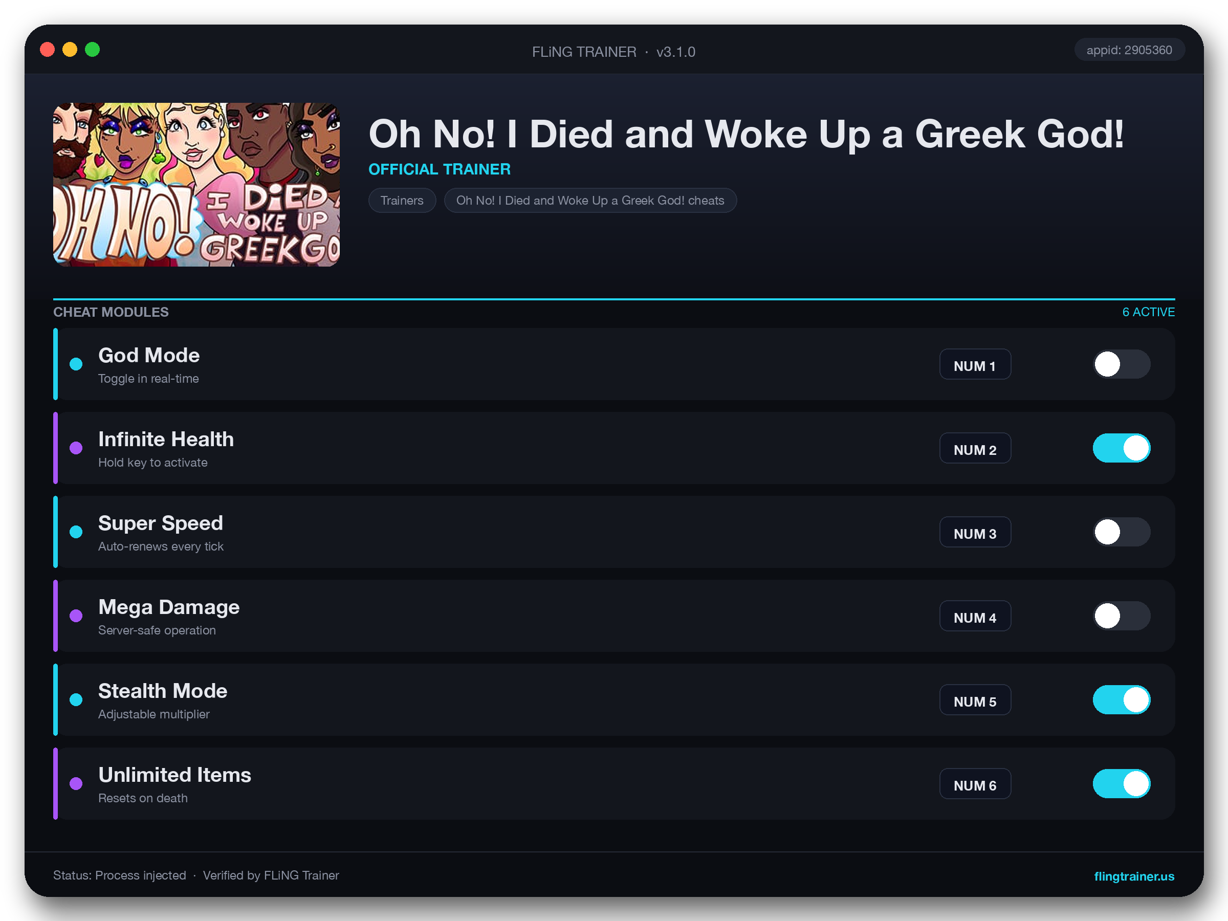 Oh No! I Died and Woke Up a Greek God! Trainer interface