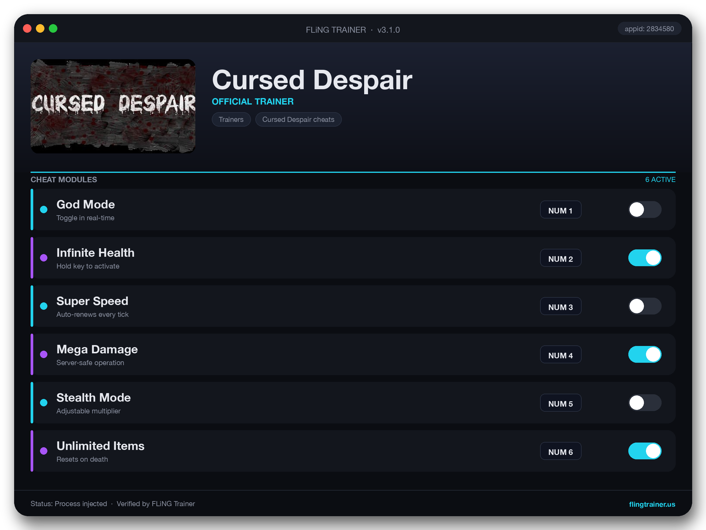 Cursed Despair Trainer interface