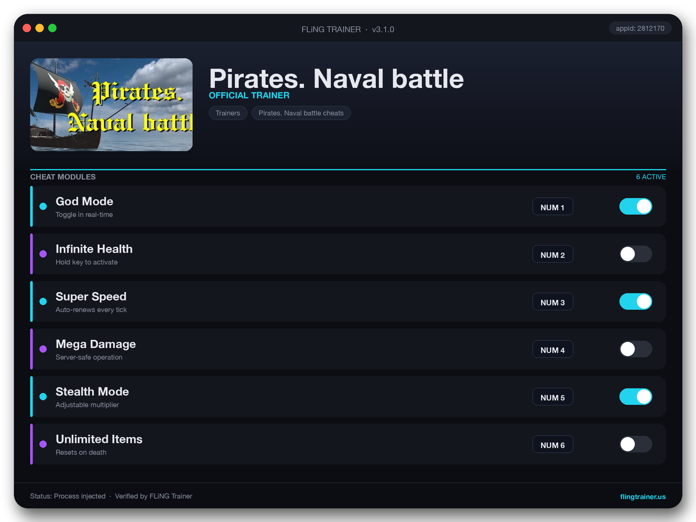 Pirates. Naval battle Trainer interface