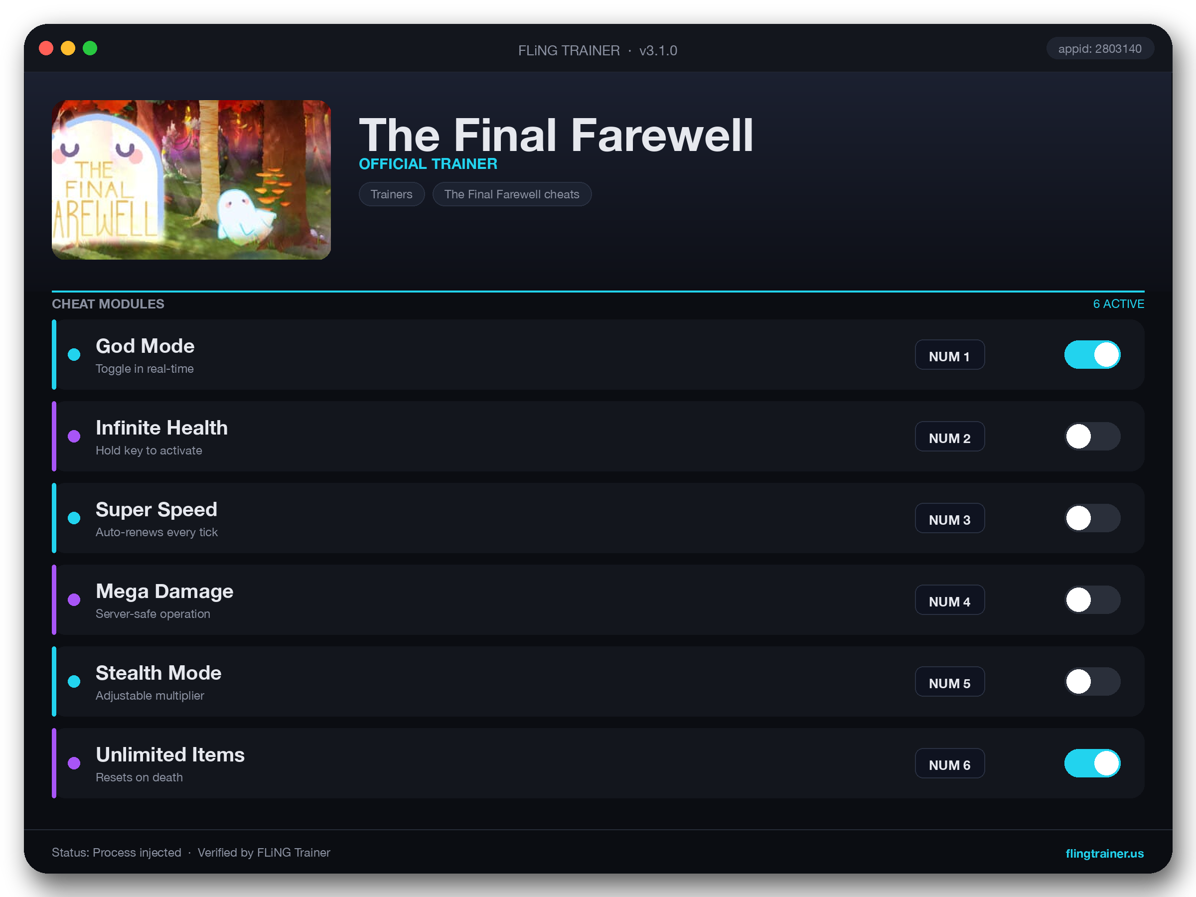 The Final Farewell Trainer interface
